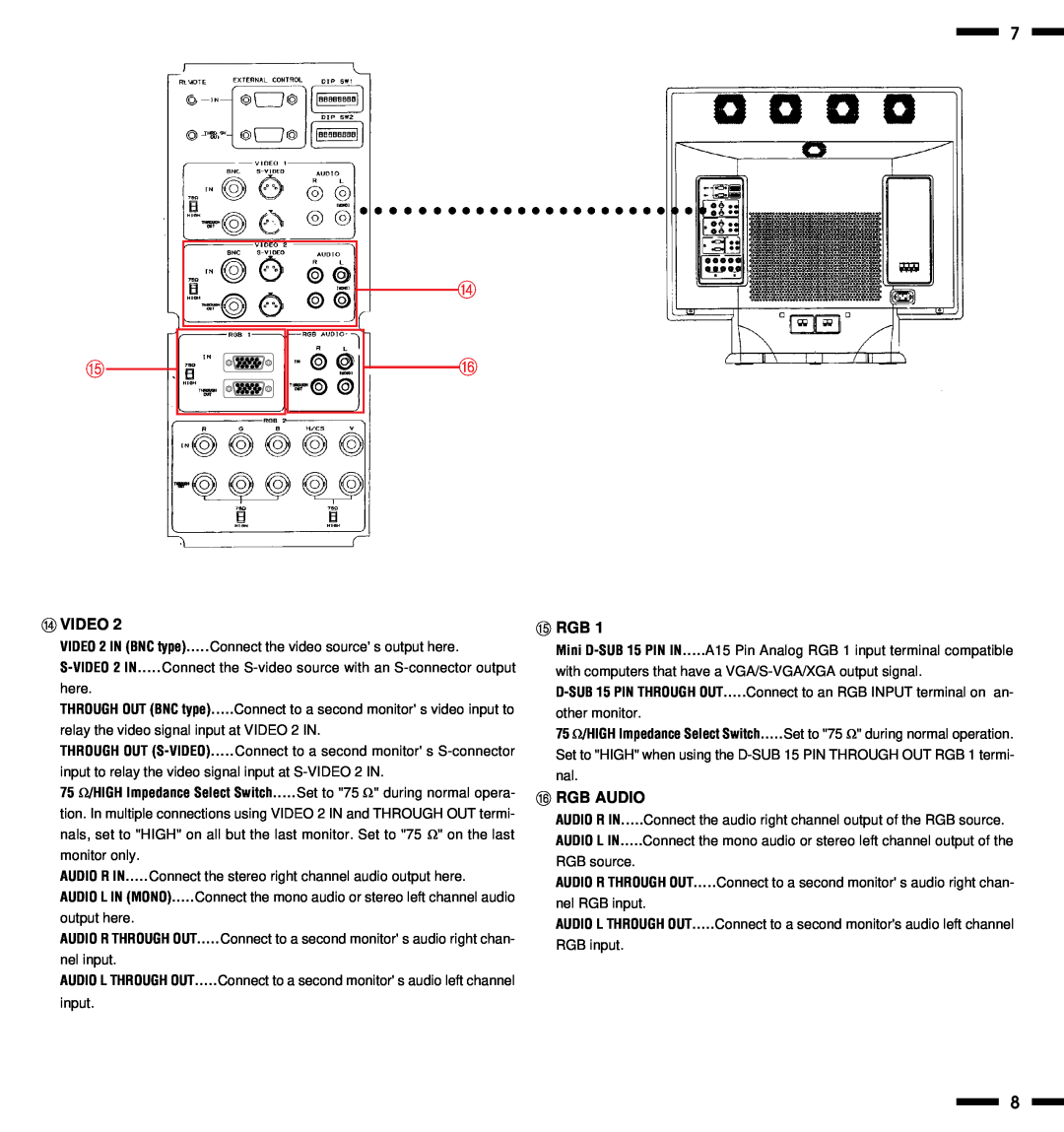 NEC PlasmaSync 3300 user manual D Video, E Rgb, F Rgb Audio 