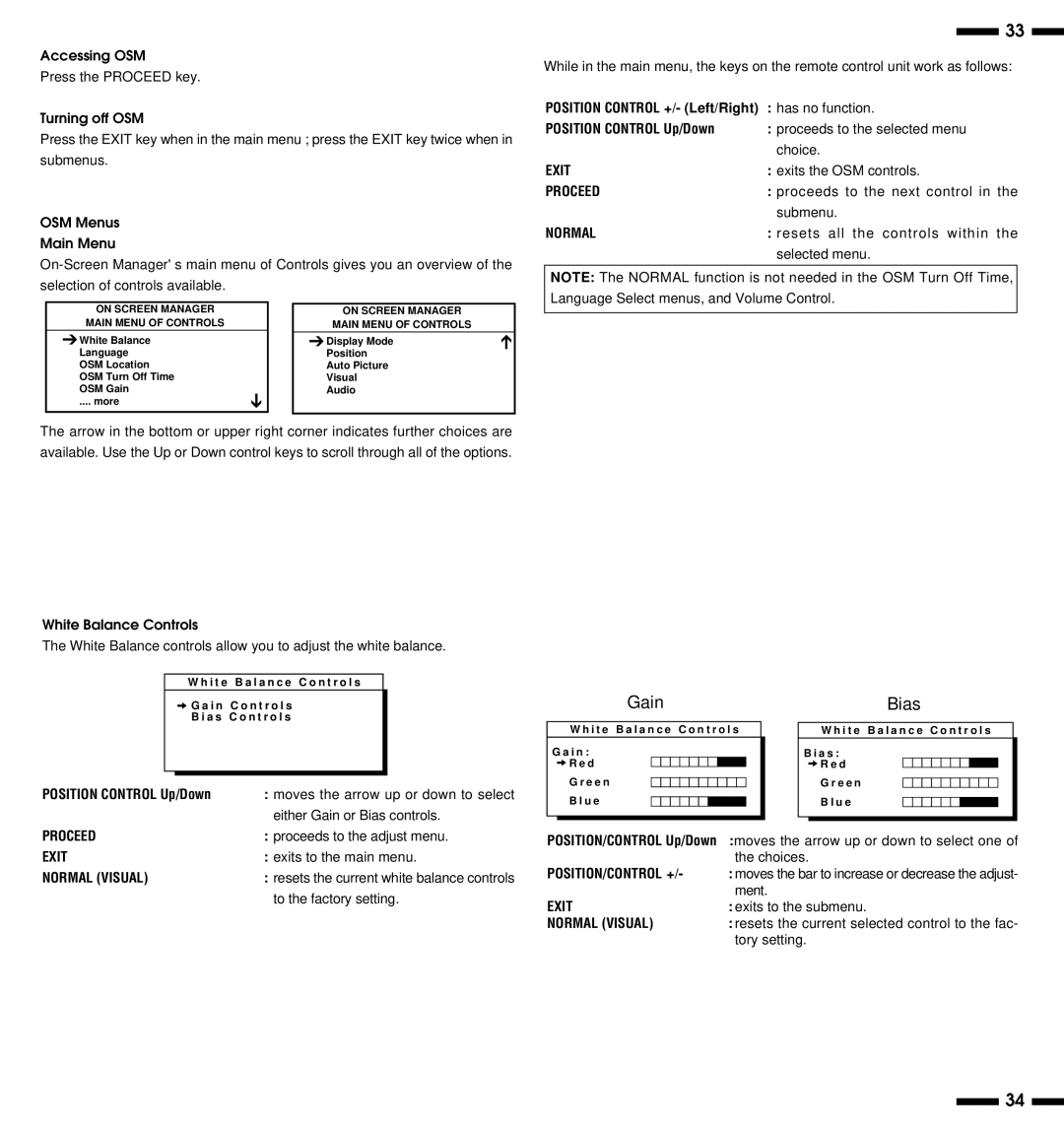 NEC PlasmaSync 3300 user manual Normal Visual, Position/Control + 