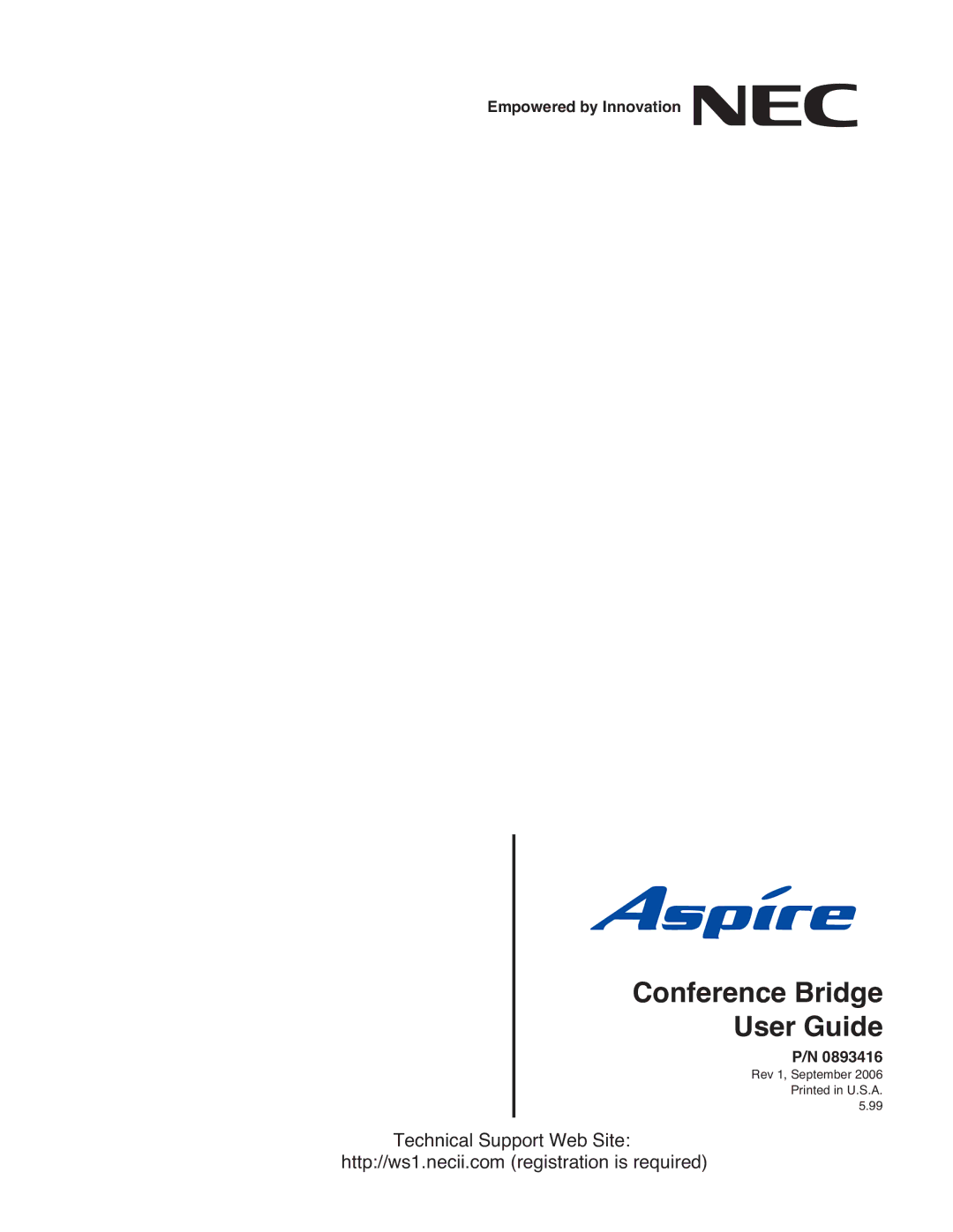 NEC P/N 0893416 manual Conference Bridge User Guide, Empowered by Innovation 