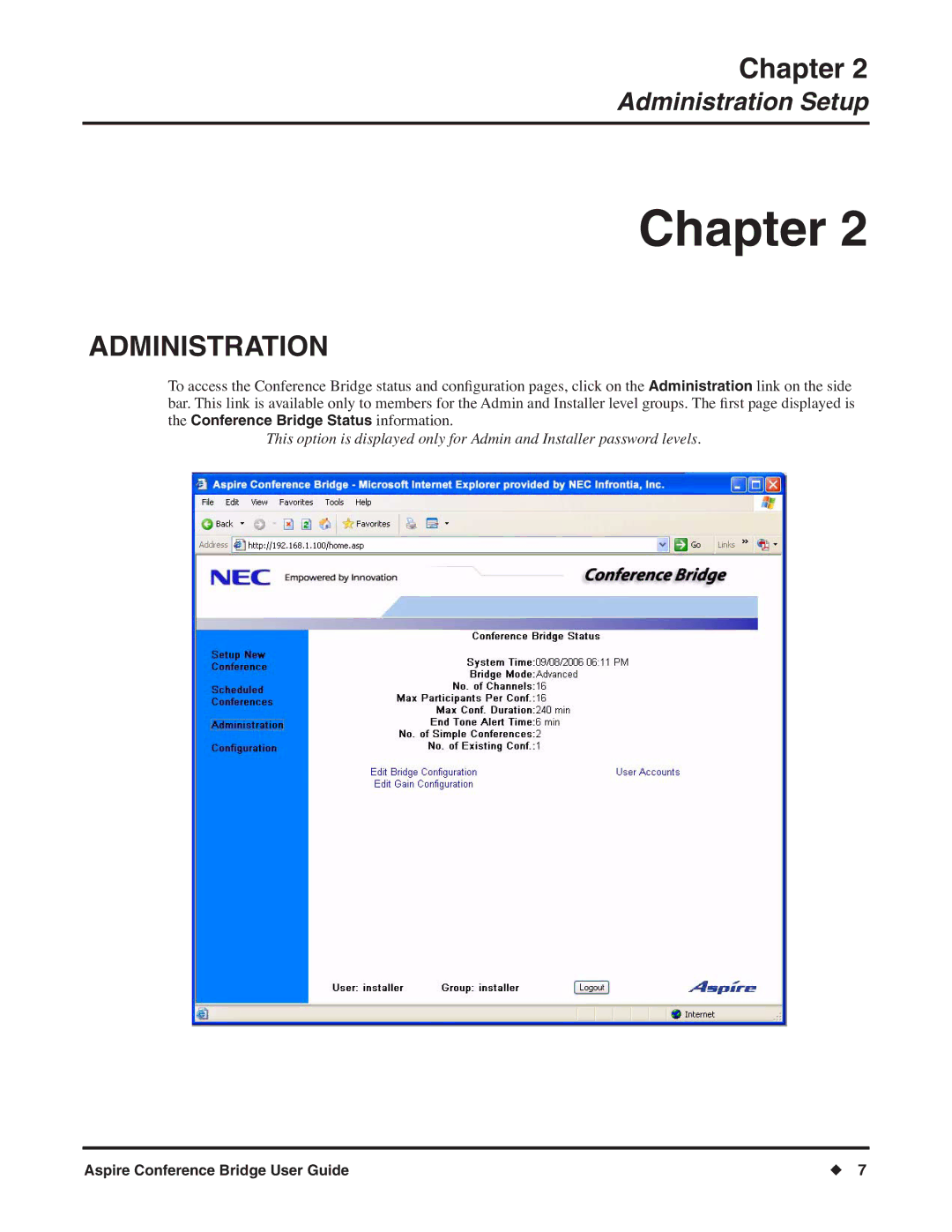 NEC P/N 0893416 manual Administration 