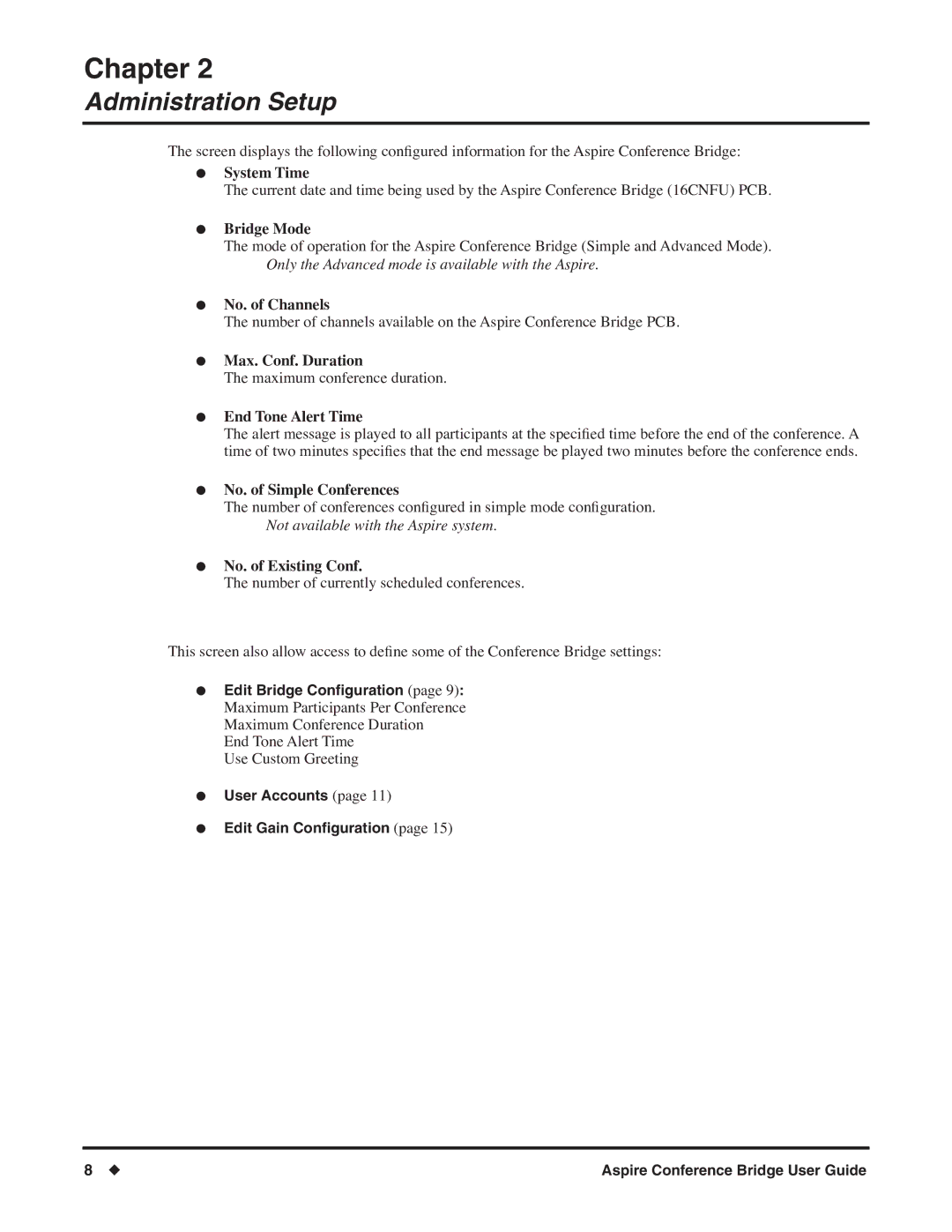 NEC P/N 0893416 manual Edit Bridge Conﬁguration, User Accounts Edit Gain Conﬁguration 