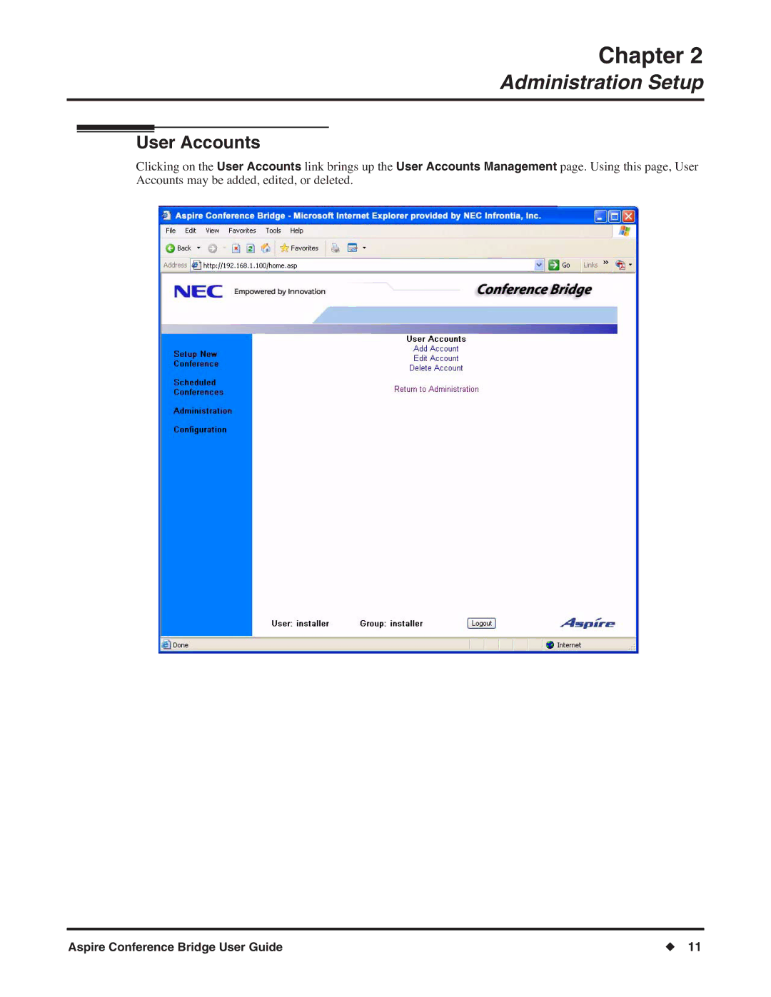 NEC P/N 0893416 manual User Accounts 