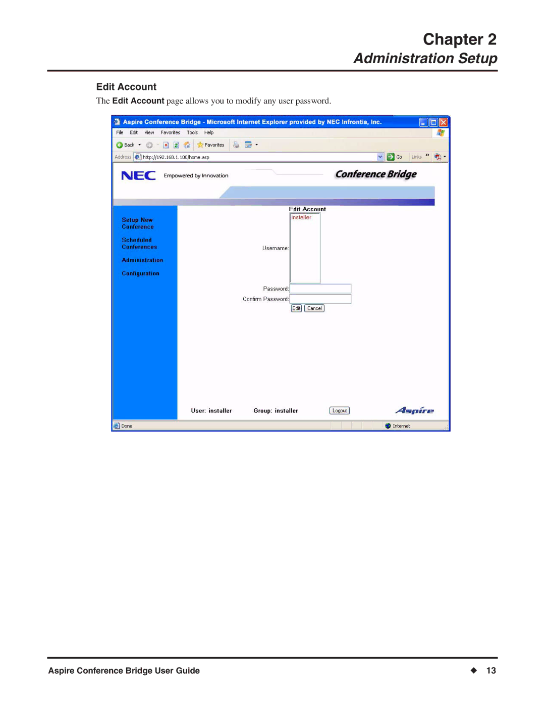 NEC P/N 0893416 manual Edit Account 