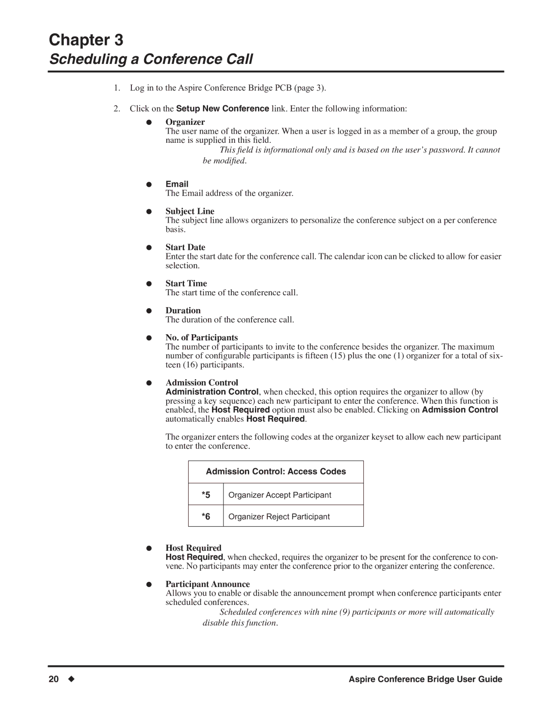 NEC P/N 0893416 manual Admission Control Access Codes 