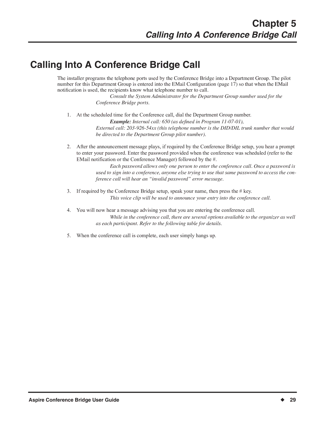 NEC P/N 0893416 manual Calling Into a Conference Bridge Call 