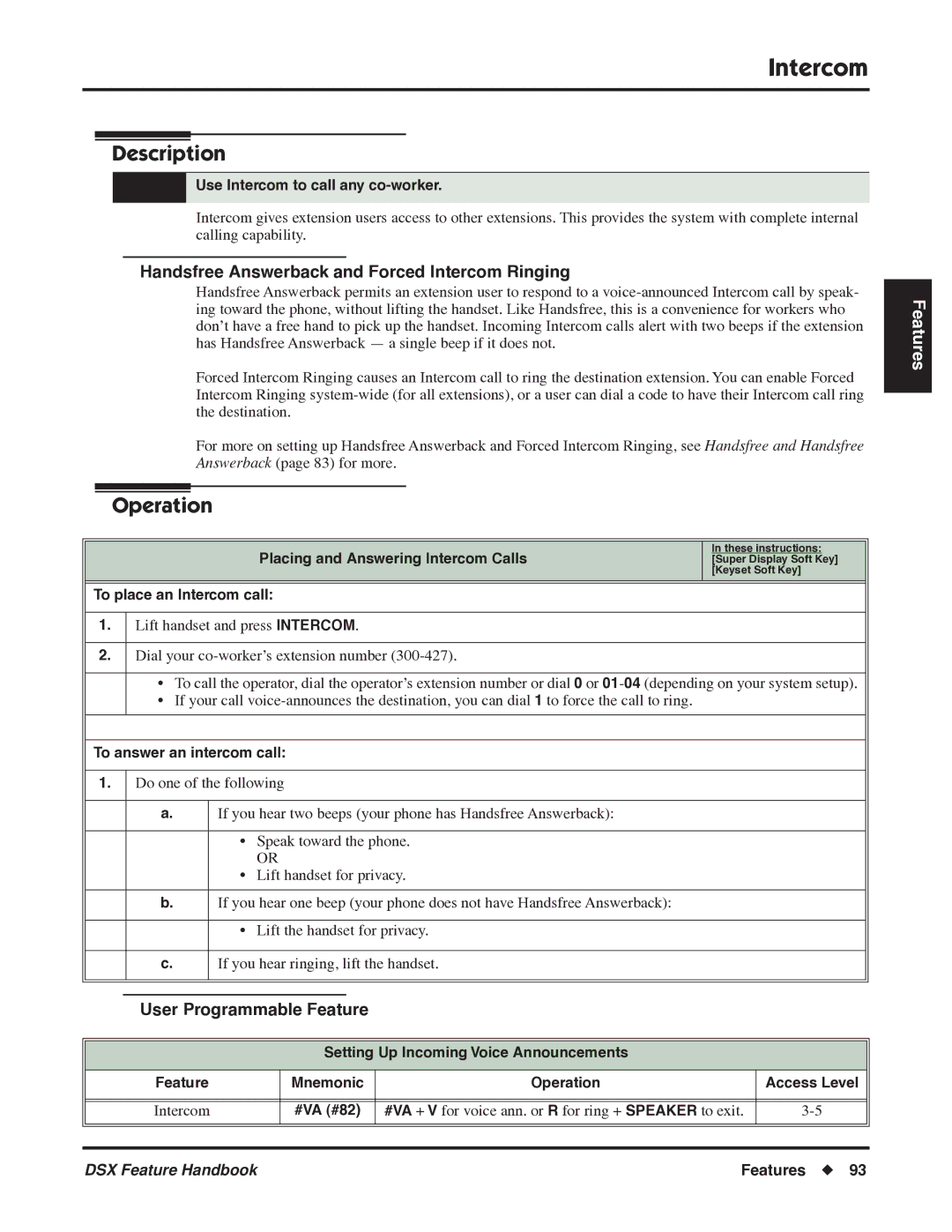 NEC P/N 1093099 Use Intercom to call any co-worker, Placing and Answering Intercom Calls, To answer an intercom call 