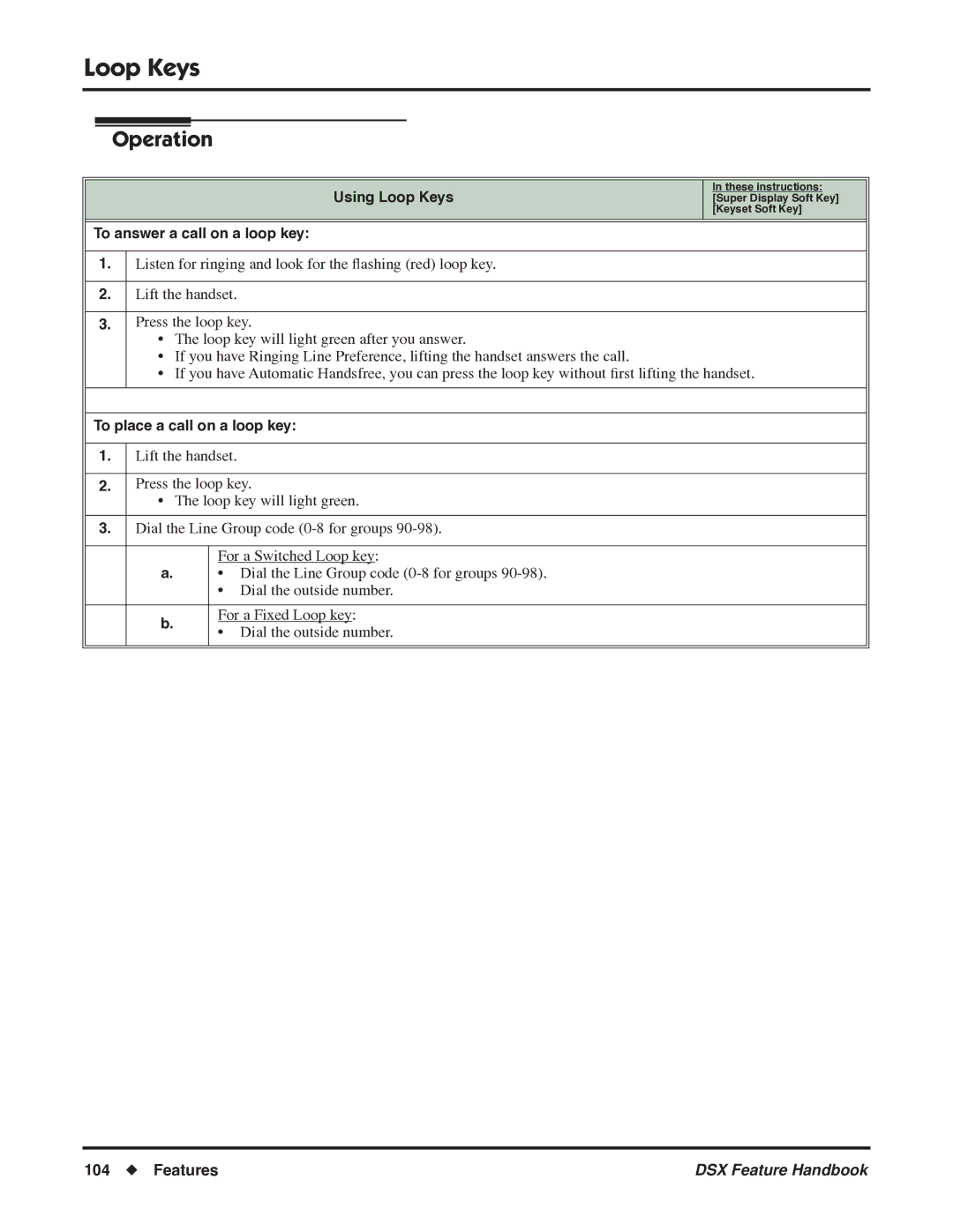 NEC P/N 1093099 manual Using Loop Keys, To answer a call on a loop key, To place a call on a loop key 