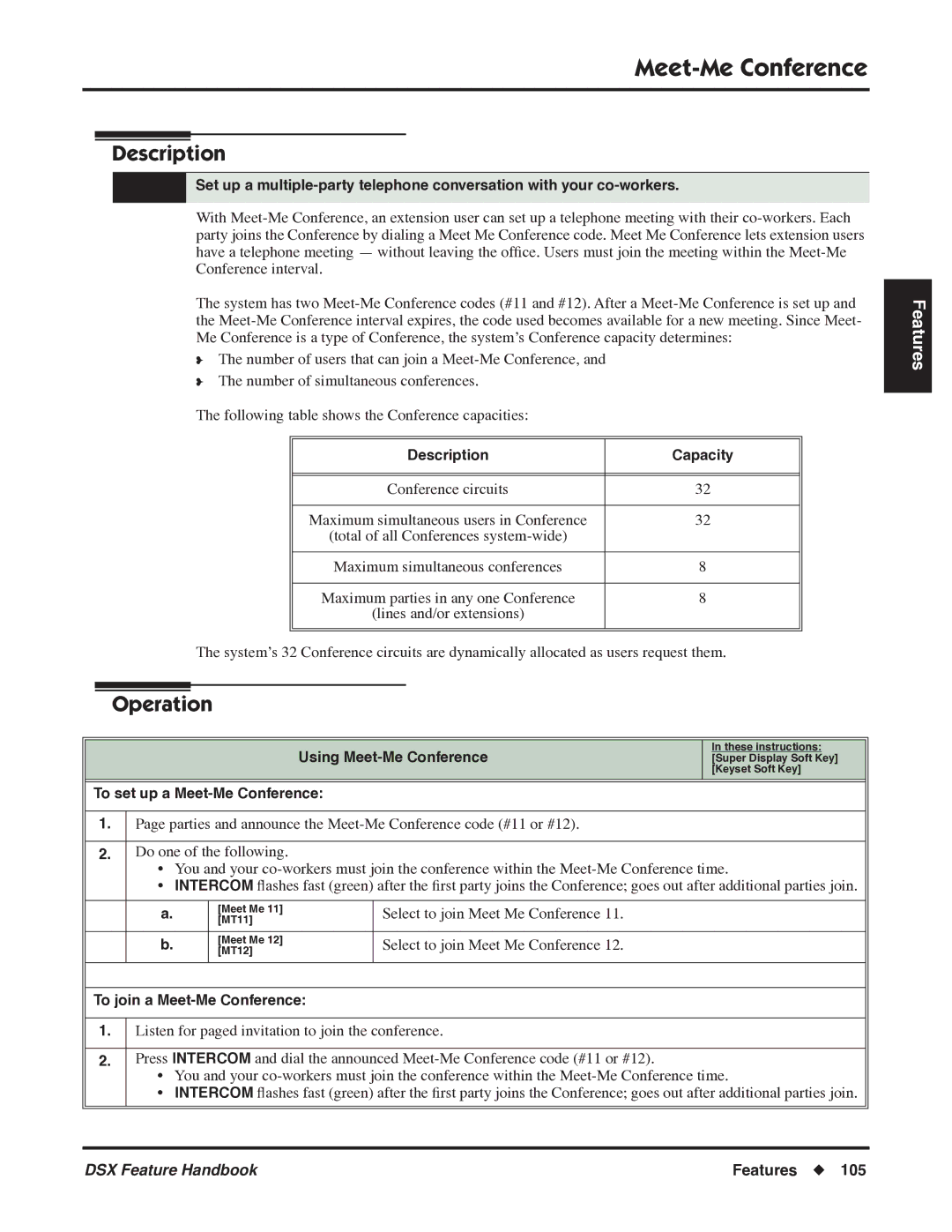 NEC P/N 1093099 manual Using Meet-Me Conference, To set up a Meet-Me Conference, To join a Meet-Me Conference 