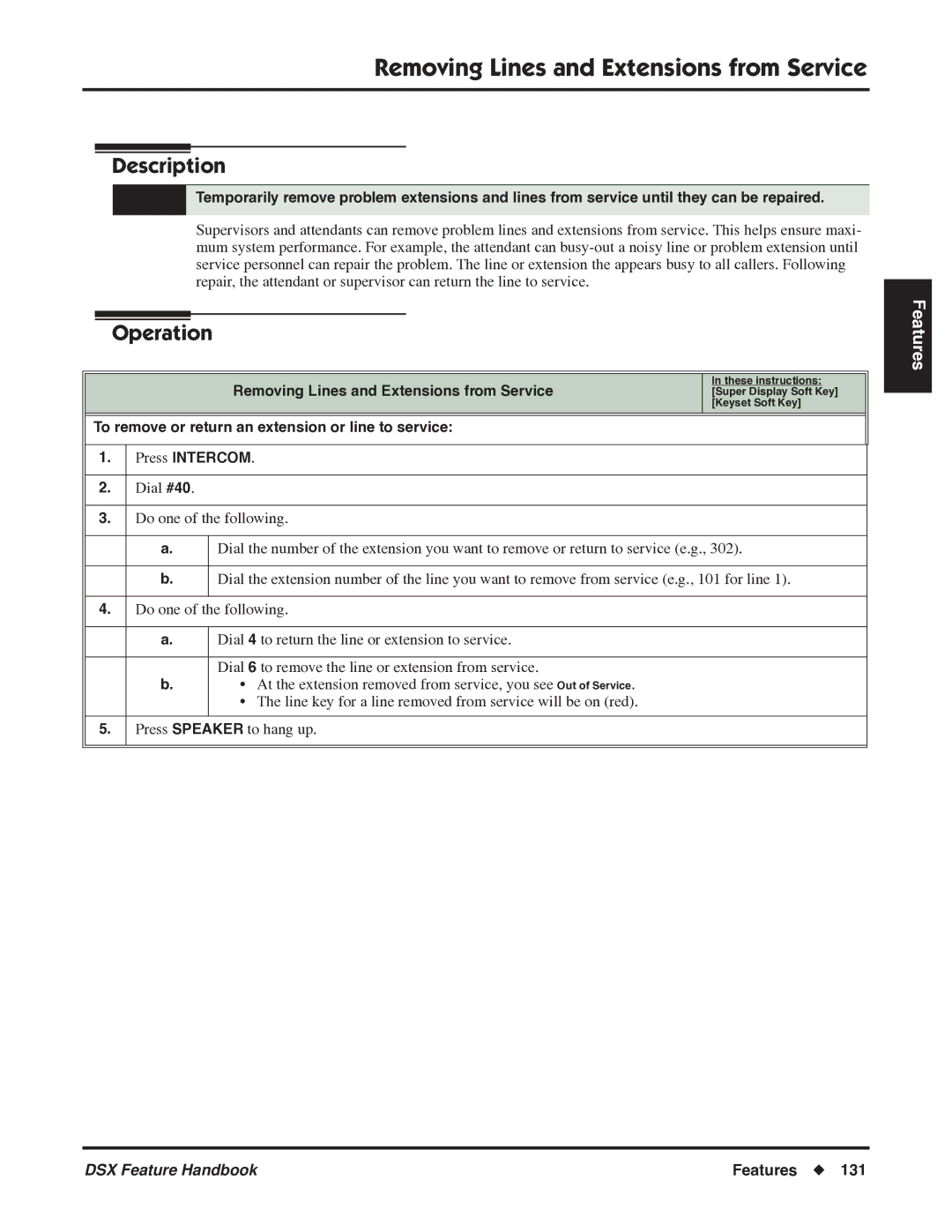 NEC P/N 1093099 manual Removing Lines and Extensions from Service 