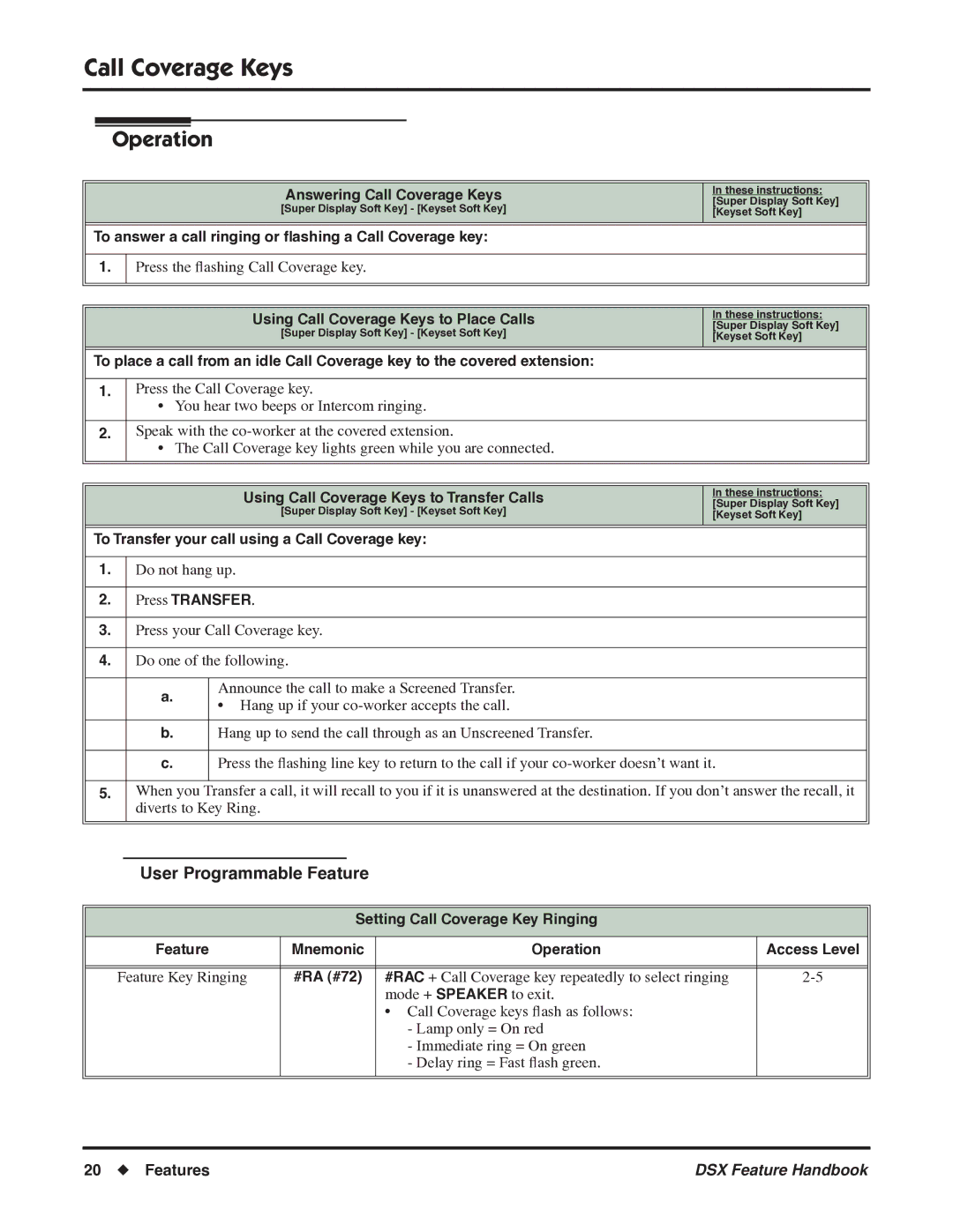 NEC P/N 1093099 manual User Programmable Feature 