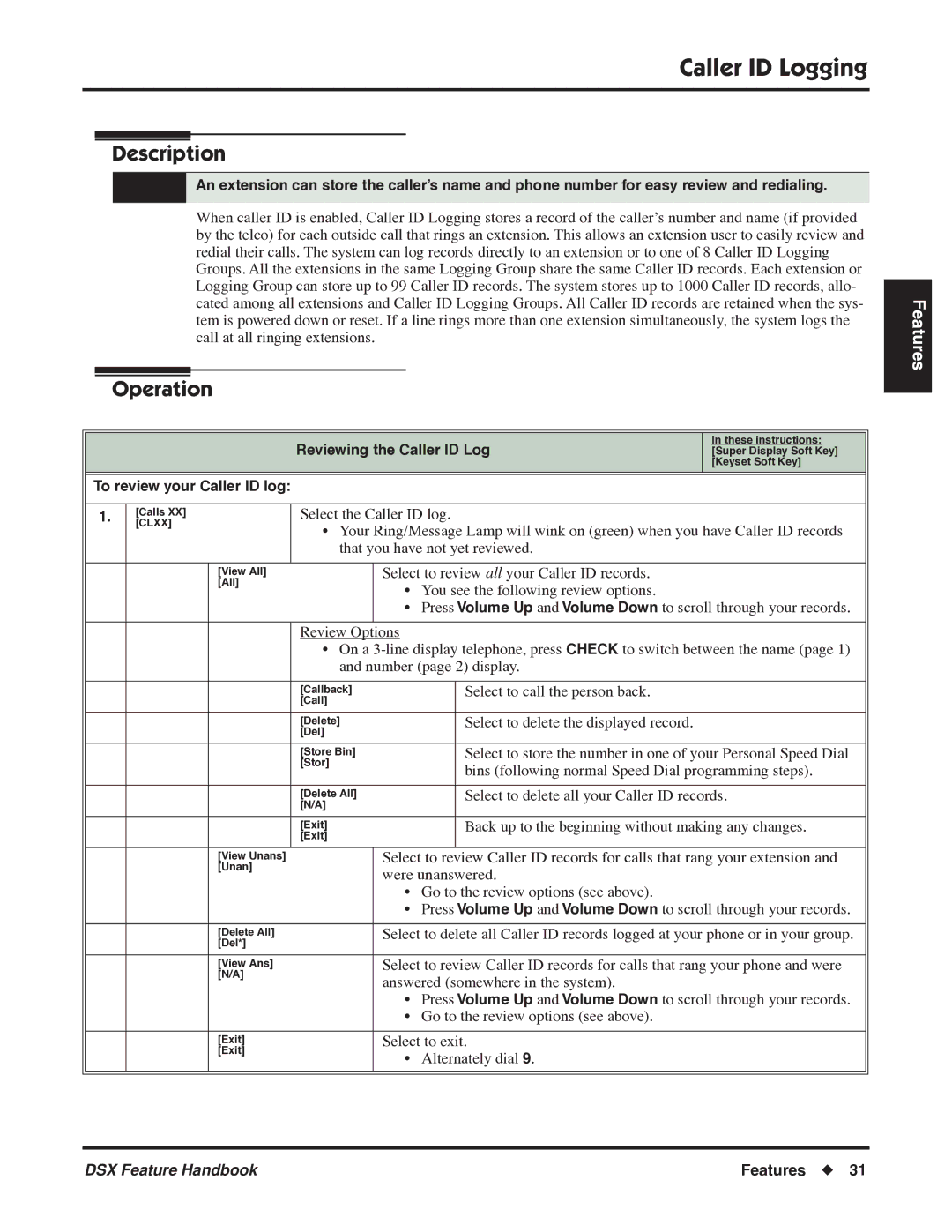 NEC P/N 1093099 manual Caller ID Logging, Reviewing the Caller ID Log, To review your Caller ID log 