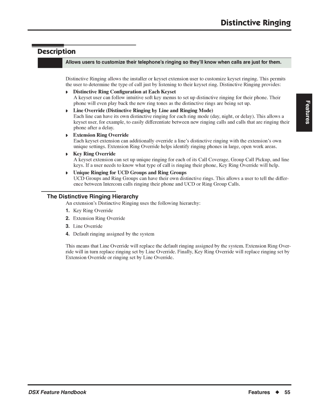 NEC P/N 1093099 manual Distinctive Ringing Hierarchy 