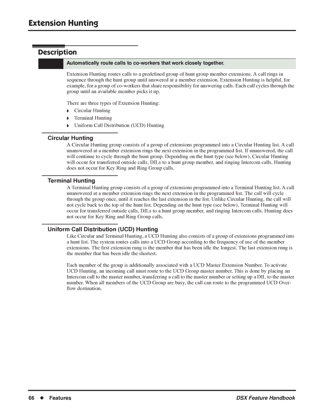 NEC P/N 1093099 manual Extension Hunting, Circular Hunting, Terminal Hunting, Uniform Call Distribution UCD Hunting 