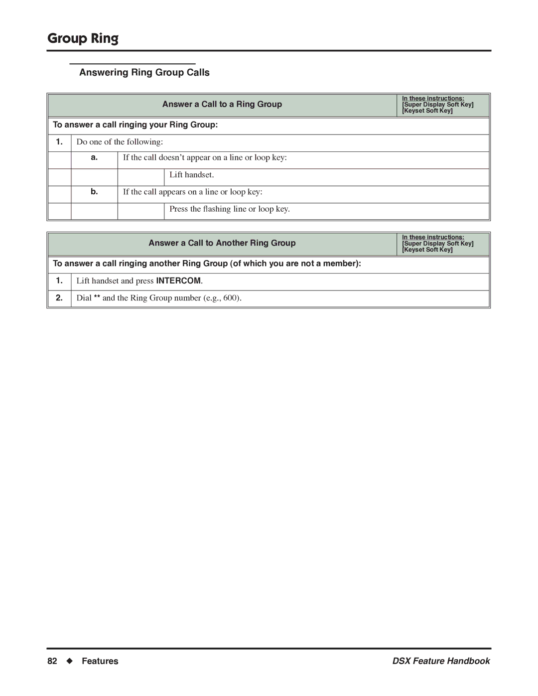 NEC P/N 1093099 manual Answering Ring Group Calls, Answer a Call to a Ring Group, To answer a call ringing your Ring Group 