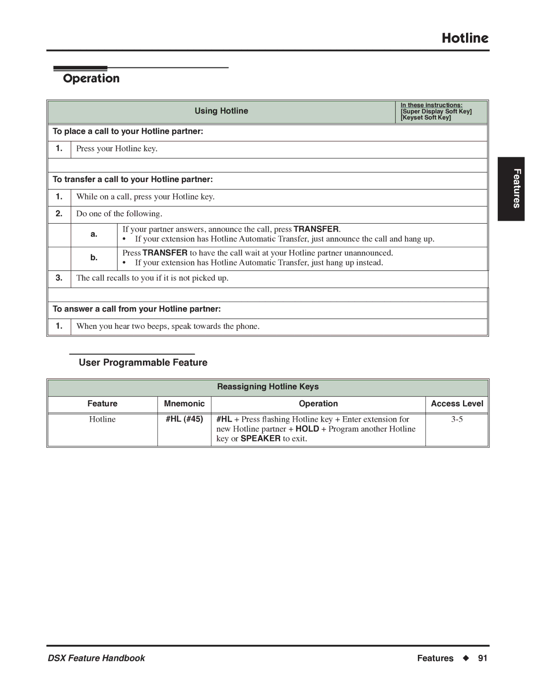 NEC P/N 1093099 manual To place a call to your Hotline partner, Press your Hotline key 