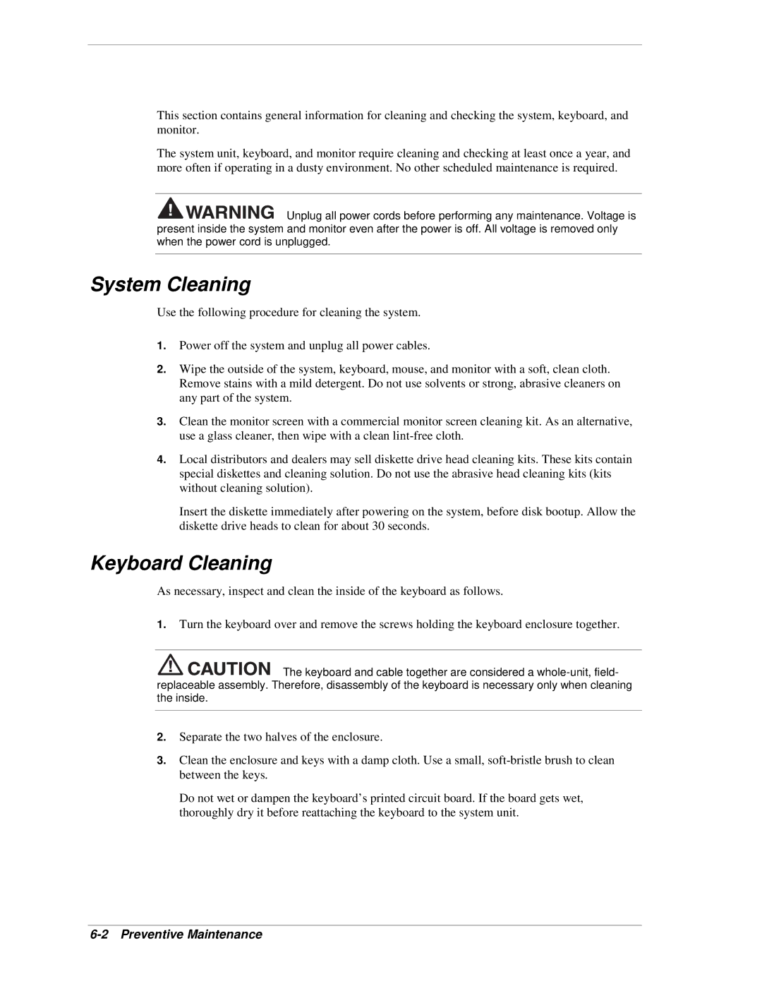 NEC PowerMate CT manual System Cleaning, Keyboard Cleaning 