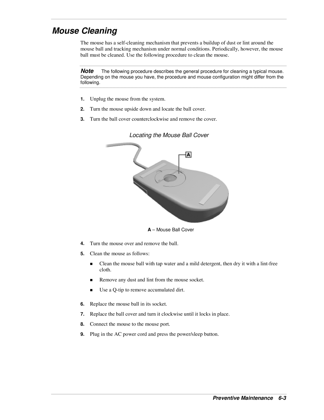 NEC PowerMate CT manual Mouse Cleaning, Locating the Mouse Ball Cover 