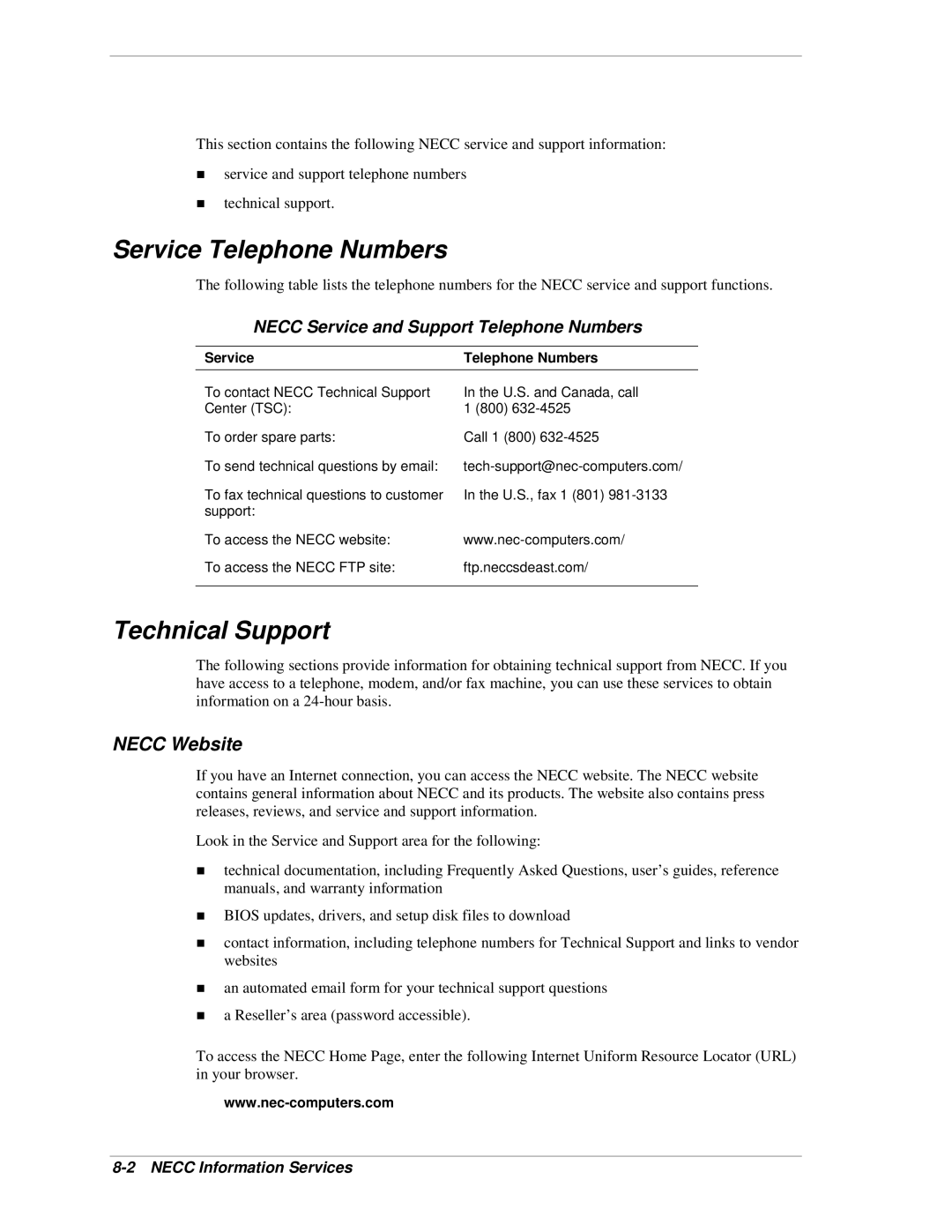 NEC PowerMate CT Service Telephone Numbers, Technical Support, Necc Website, Necc Service and Support Telephone Numbers 