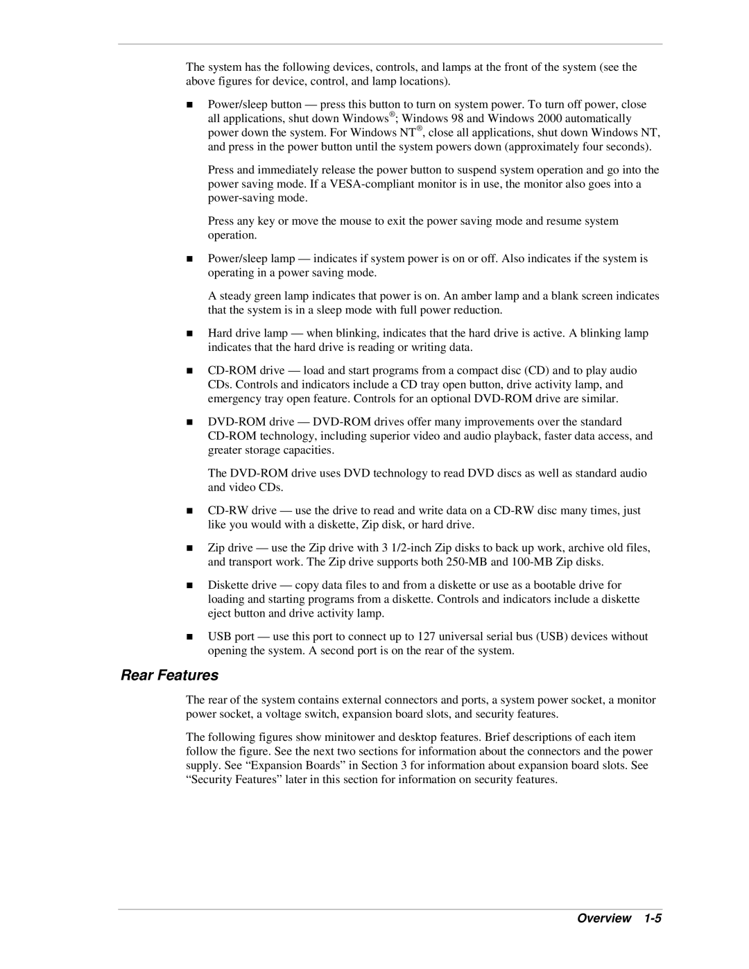 NEC PowerMate CT manual Rear Features 