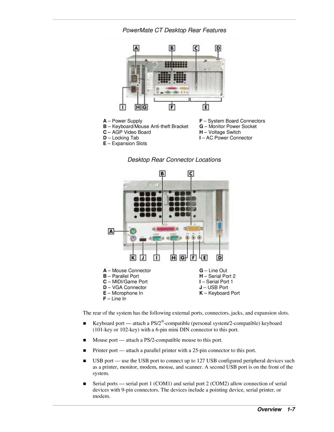 NEC manual PowerMate CT Desktop Rear Features, Desktop Rear Connector Locations 