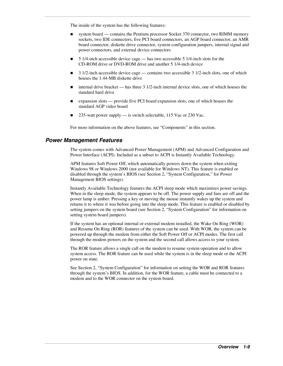 NEC PowerMate CT manual Power Management Features 