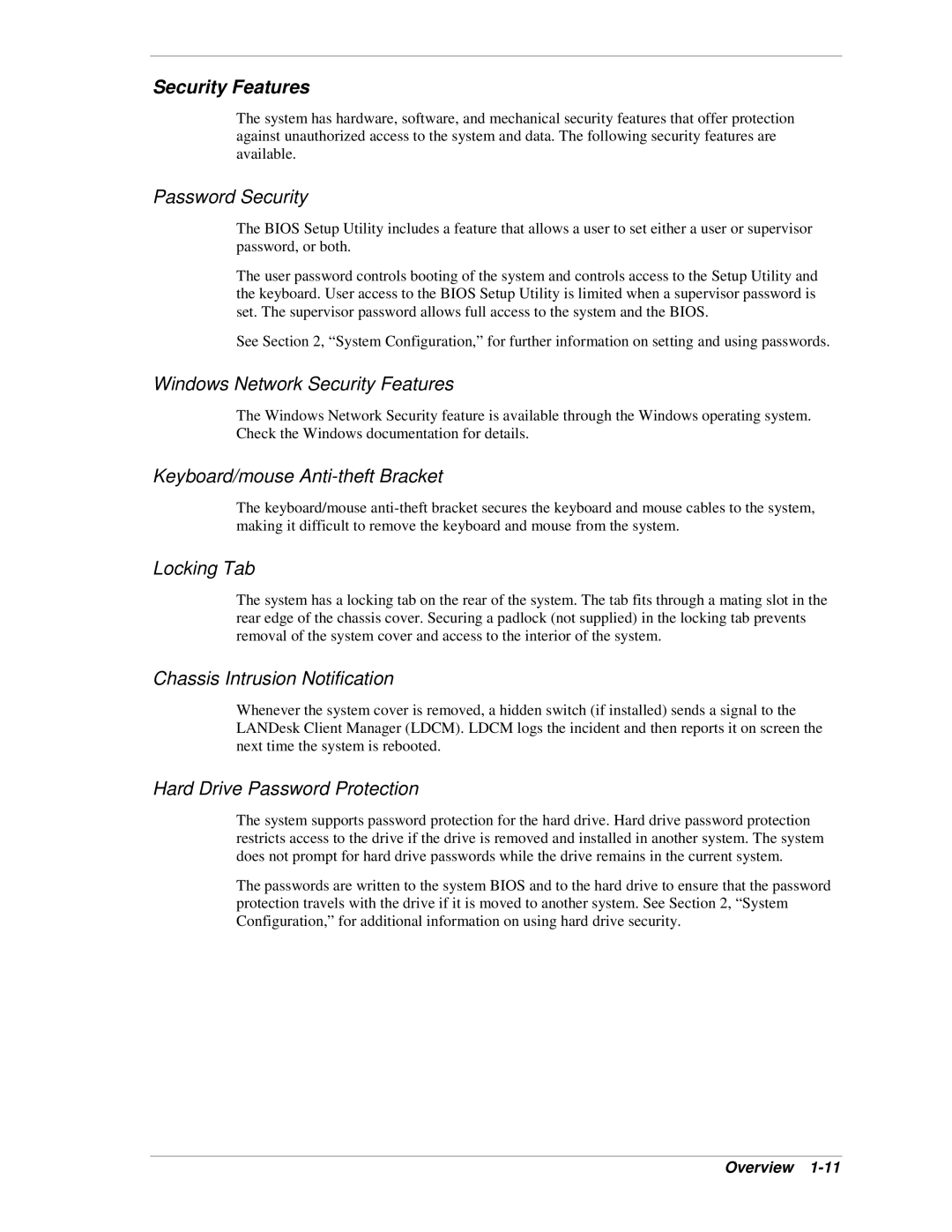 NEC PowerMate CT manual Security Features, Password Security 