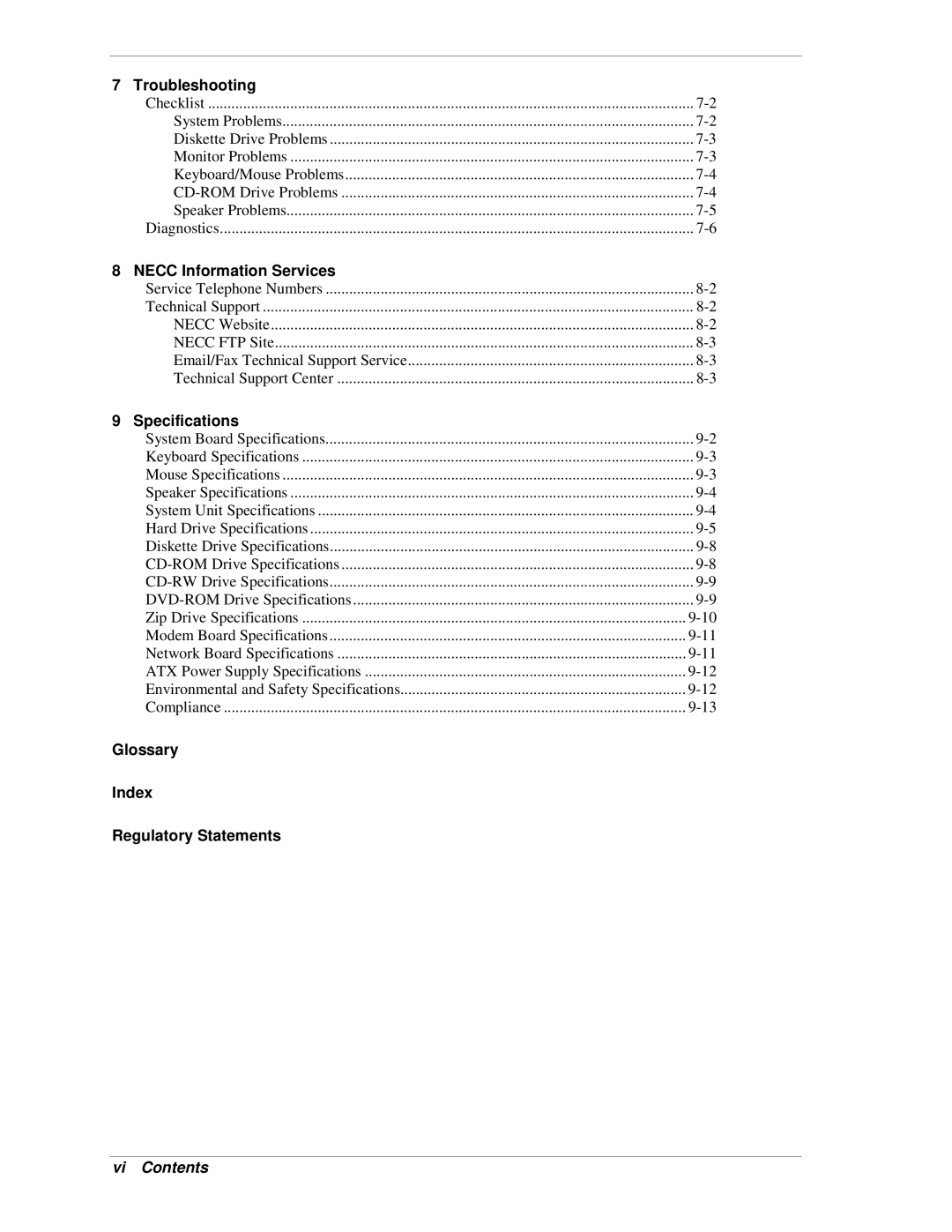 NEC PowerMate CT manual Vi Contents 