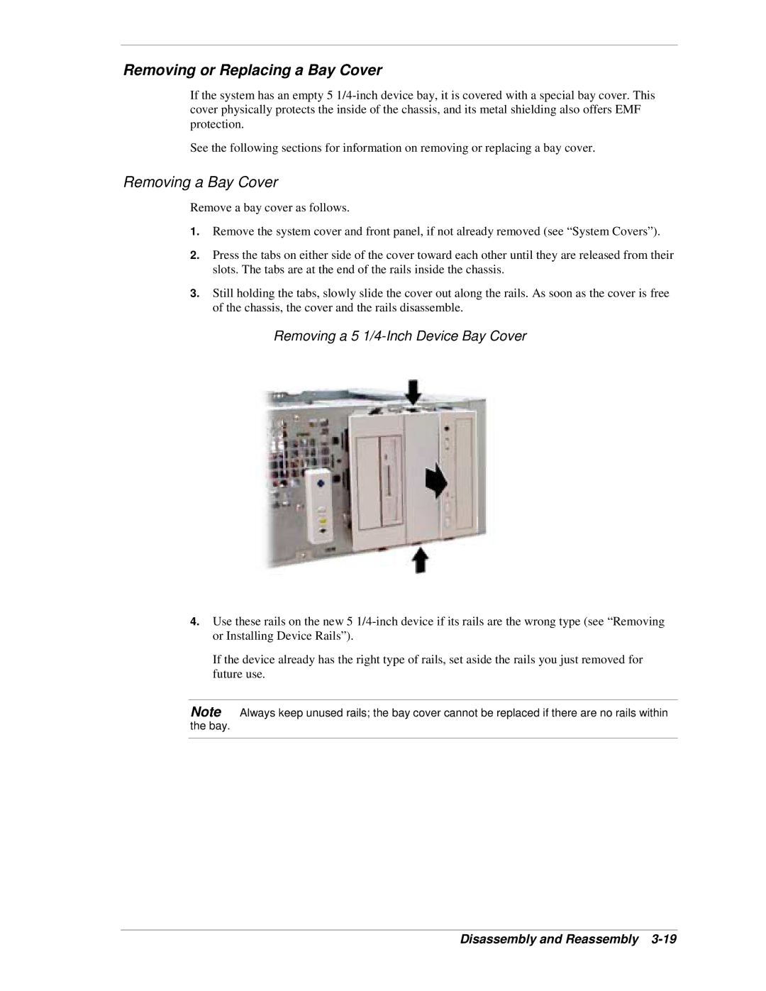 NEC PowerMate CT manual Removing or Replacing a Bay Cover, Removing a 5 1/4-Inch Device Bay Cover 