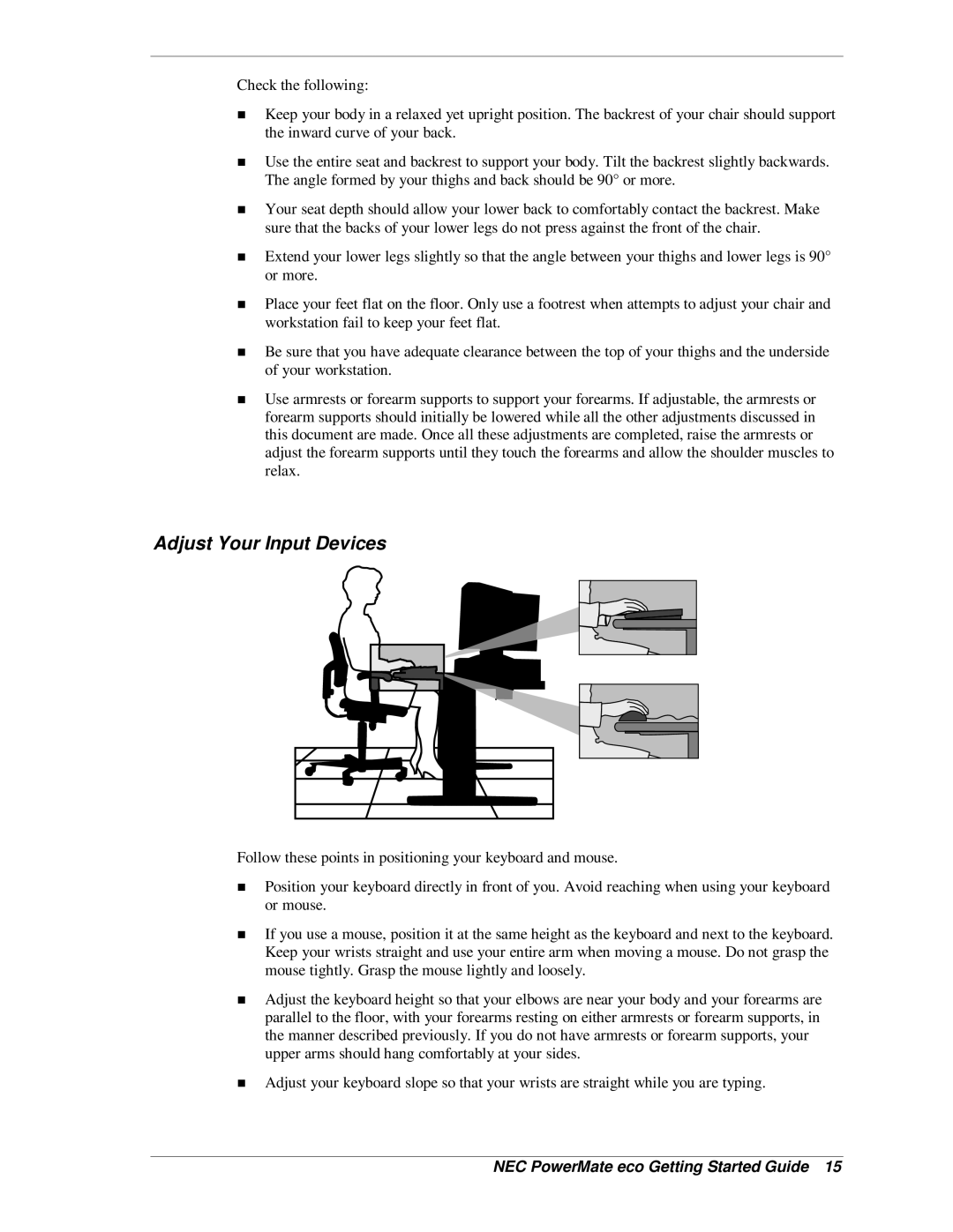 NEC PowerMate eco warranty Adjust Your Input Devices 