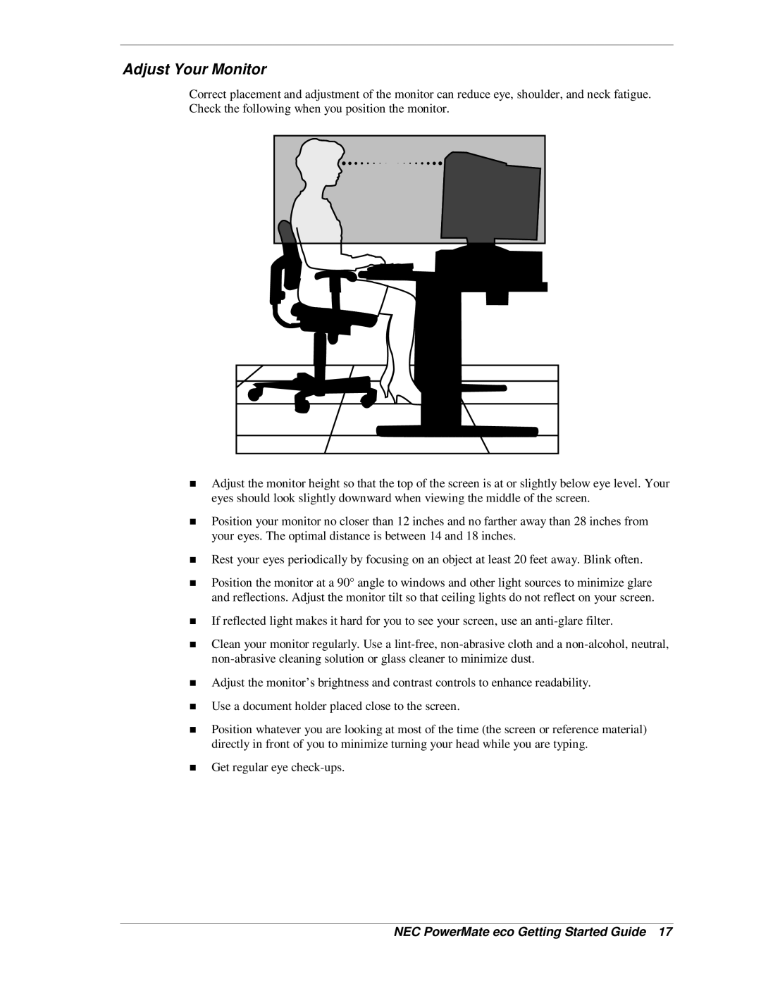 NEC PowerMate eco warranty Adjust Your Monitor 