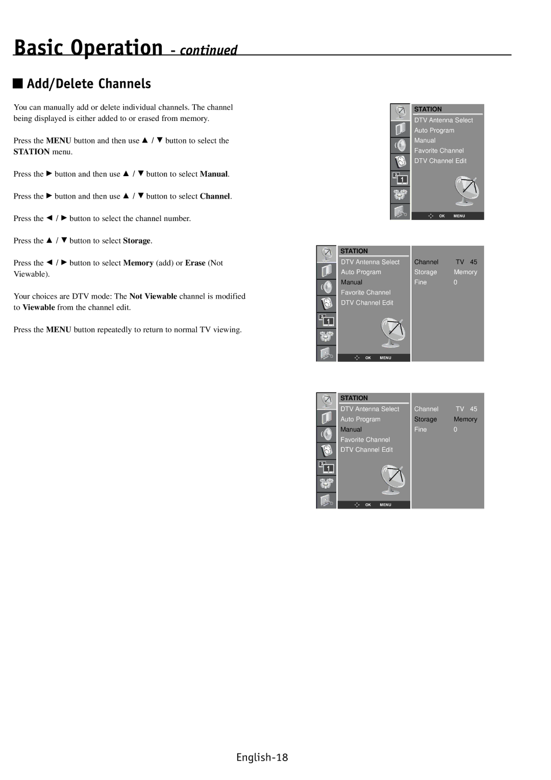 NEC PV32, PV40, PV46 user manual Add/Delete Channels 