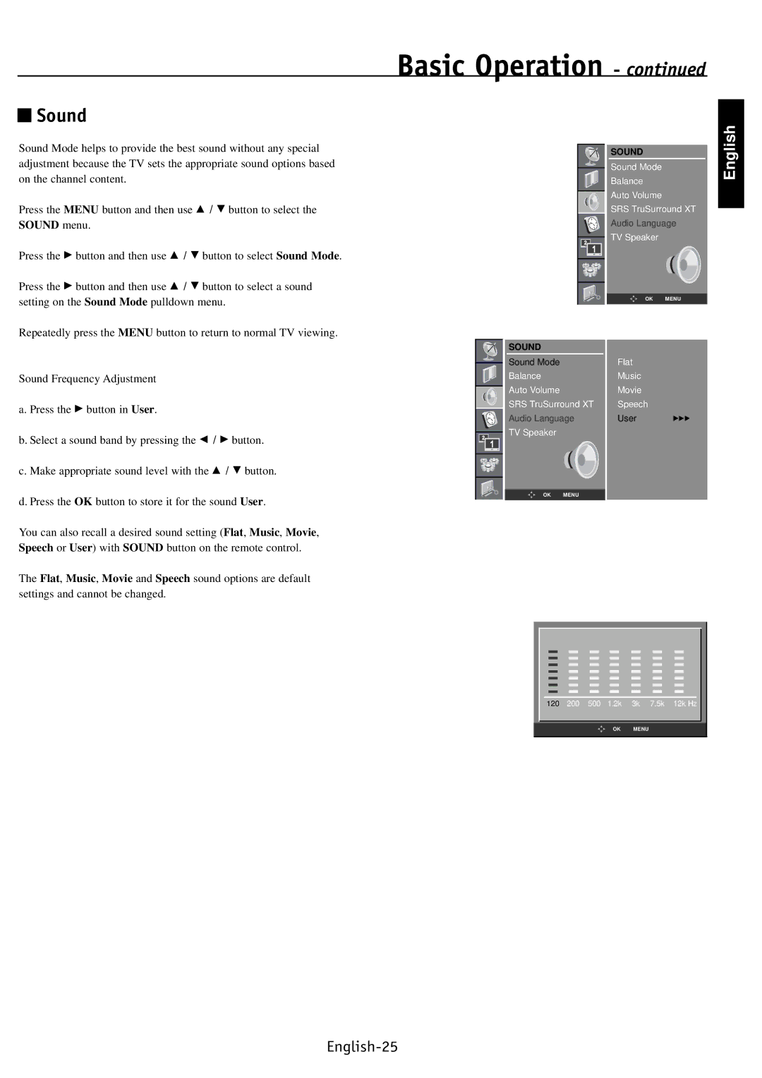 NEC PV46, PV40, PV32 user manual Sound menu 