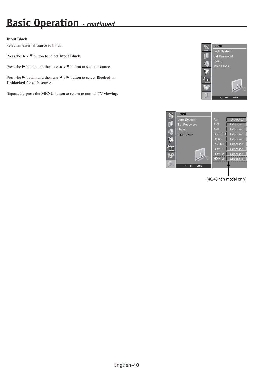 NEC PV46, PV40, PV32 user manual Basic Operation 