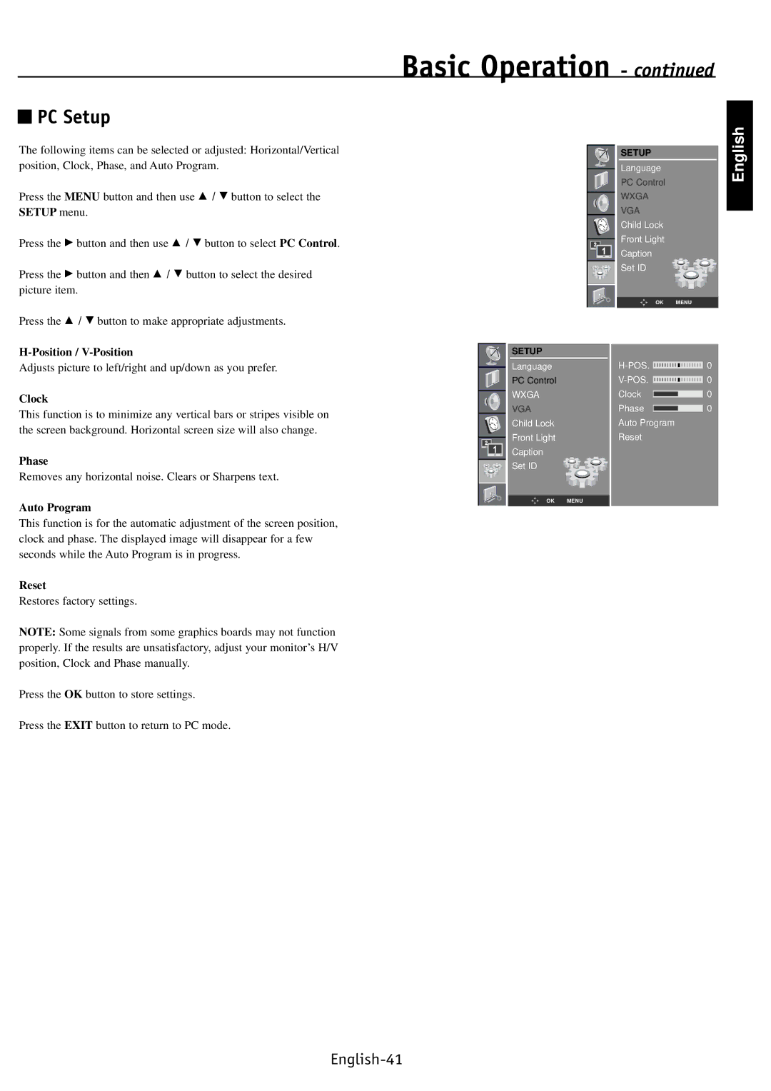 NEC PV40, PV32, PV46 user manual PC Setup 