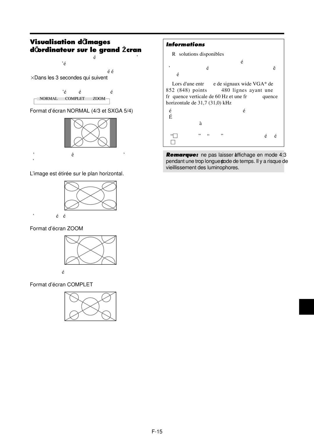 NEC PX-42VP4G, 42VP4DG user manual Visualisation d’images ’ordinateur sur le grand écran, Dans les 3 secondes qui suivent … 