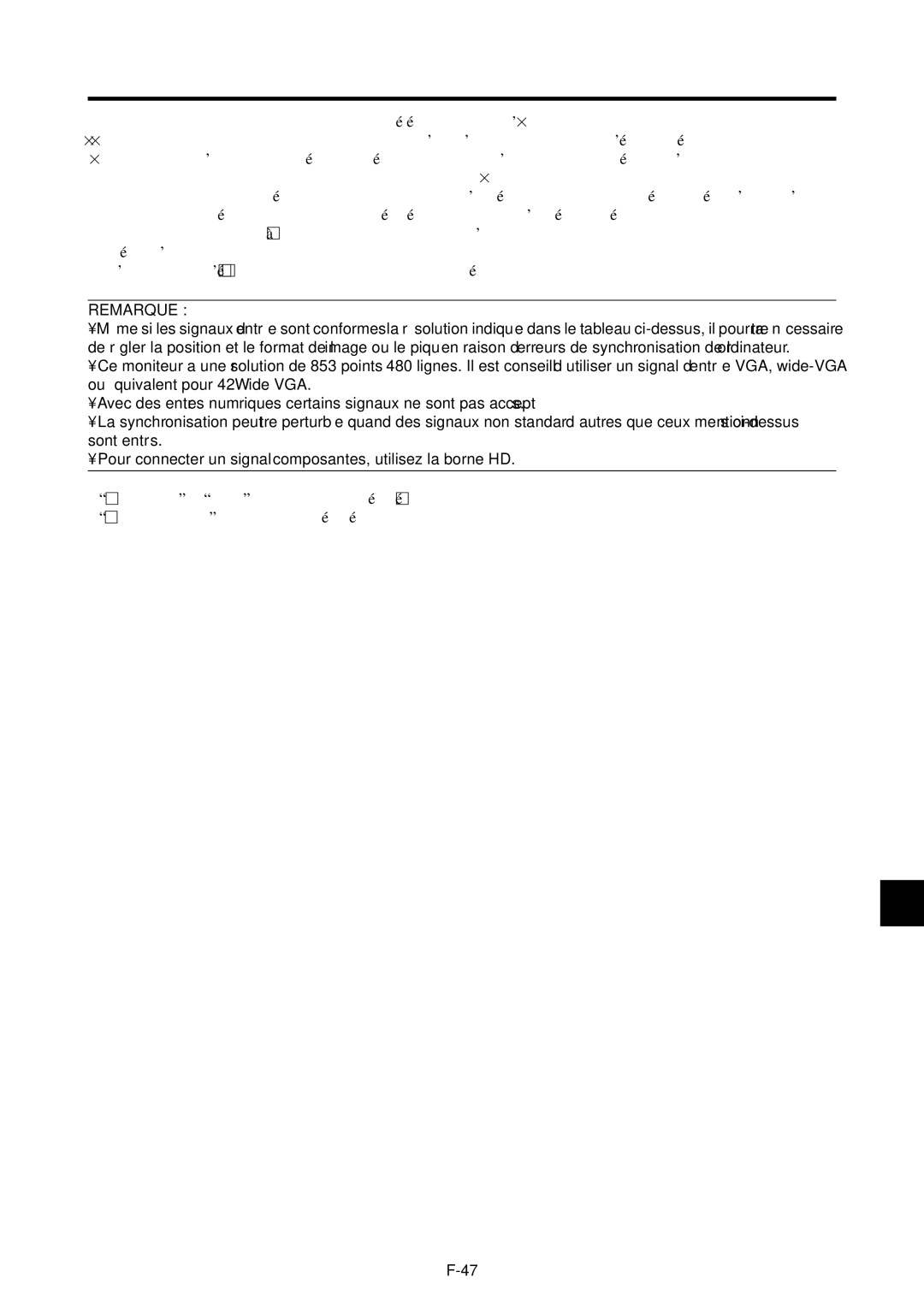 NEC PX-42VP4G, 42VP4DG user manual Remarque 