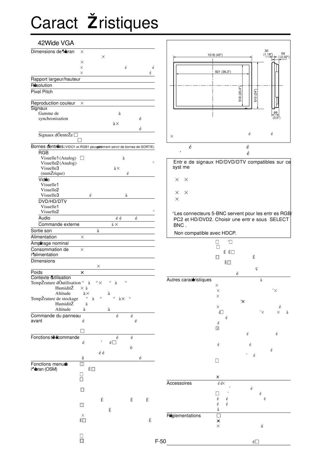 NEC PX-42VP4G, 42VP4DG user manual Caractéristiques,  42Wide VGA 