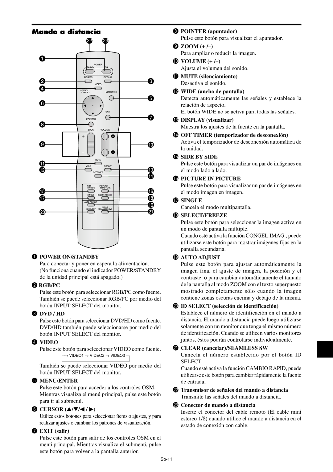 NEC PX-42XM4A, PX-61XM4A manual Mando a distancia 