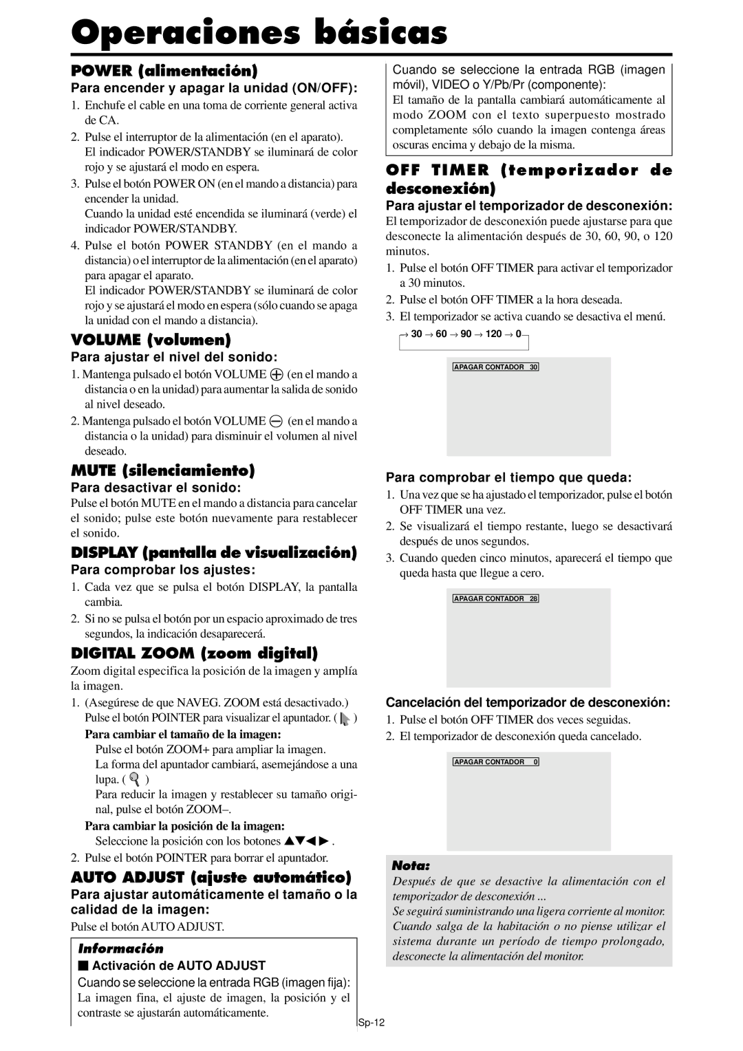 NEC PX-61XM4A, PX-42XM4A manual Operaciones básicas 