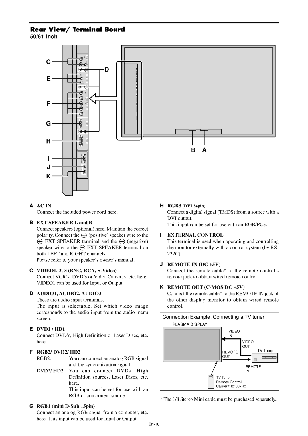 NEC PX-61XM4A, PX-42XM4A manual 50/61 inch, En-10 