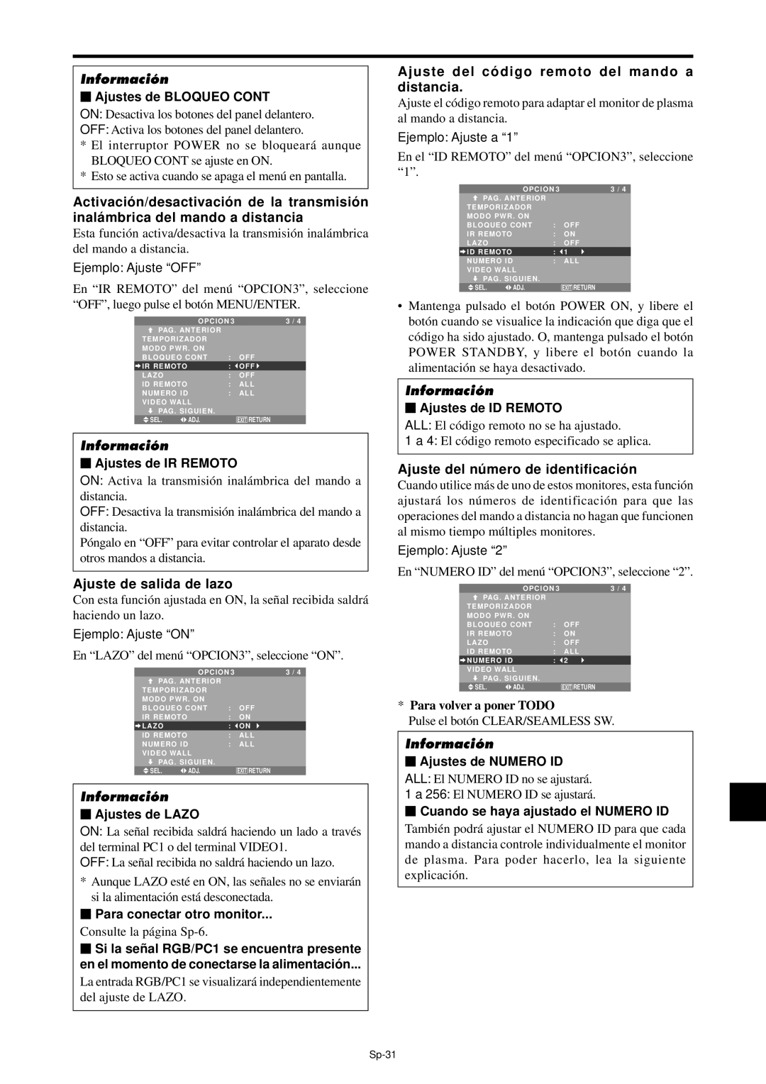 NEC PX-42XM4A, PX-61XM4A manual Ajuste de salida de lazo, Ajuste del có digo remoto del mando a distancia 