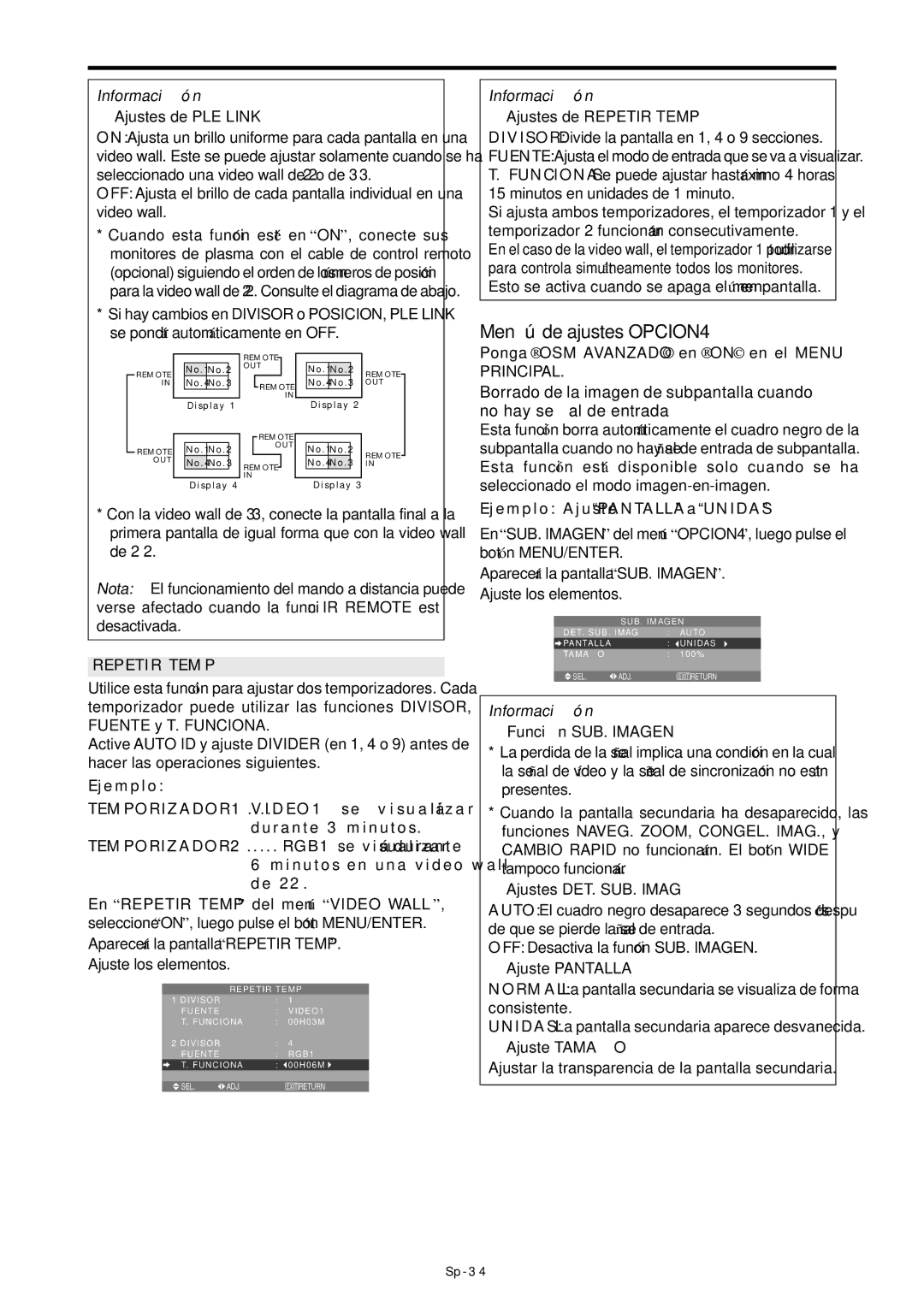 NEC PX-61XM4A, PX-42XM4A manual Menú de ajustes OPCION4 