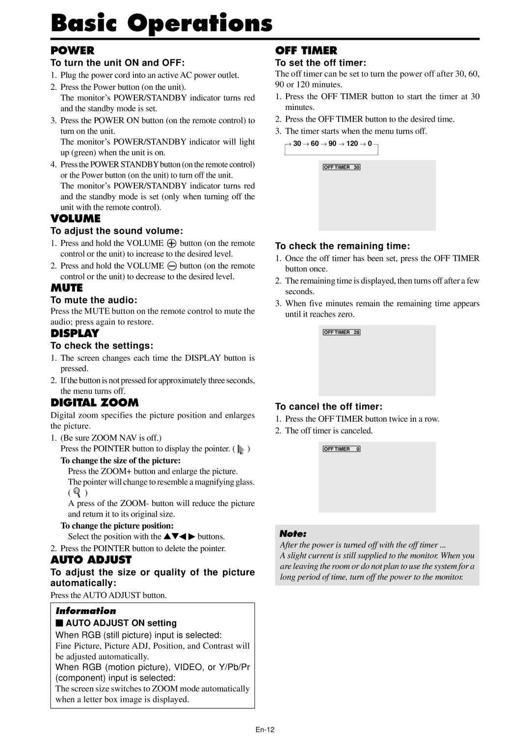 NEC PX-61XM4A, PX-42XM4A manual Basic Operations 