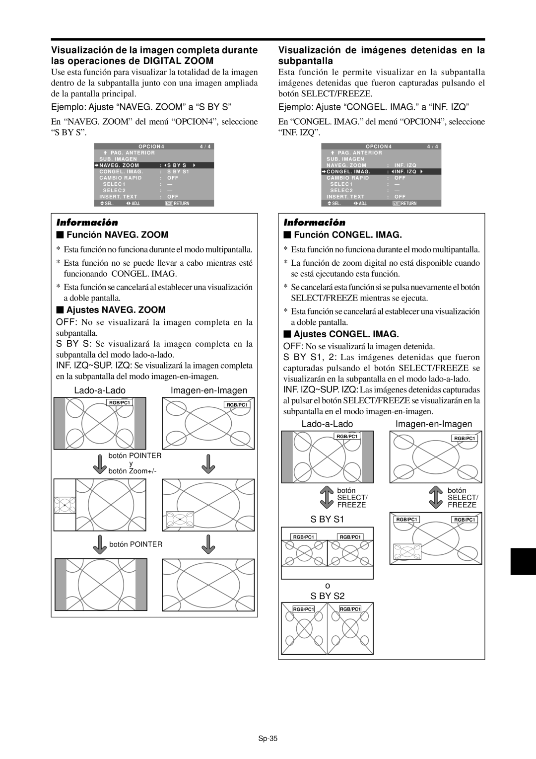 NEC PX-42XM4A, PX-61XM4A manual Visualizació n de imá genes detenidas en la subpantalla 