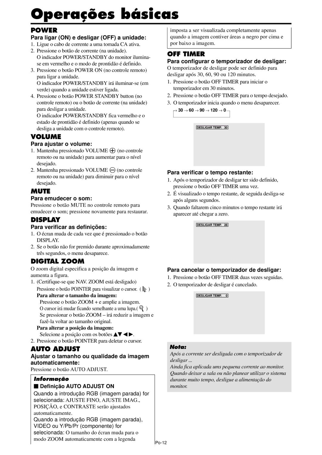 NEC PX-42XM4A, PX-61XM4A manual Operações básicas 