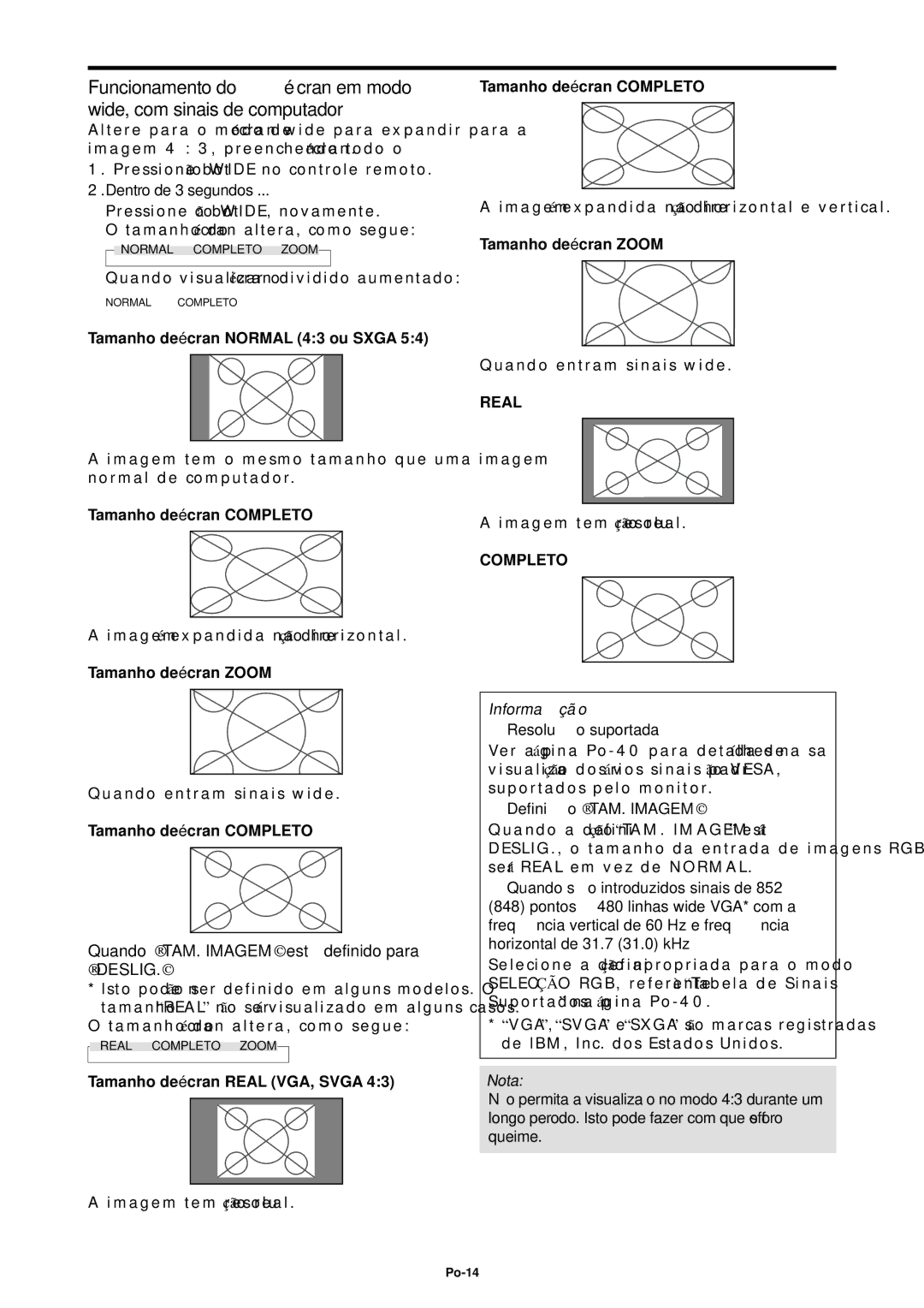 NEC PX-42XM4A Quando TAM. Imagem está definido para Deslig, Completo,  Resoluçã o suportada,  Definiçã o TAM. Imagem 