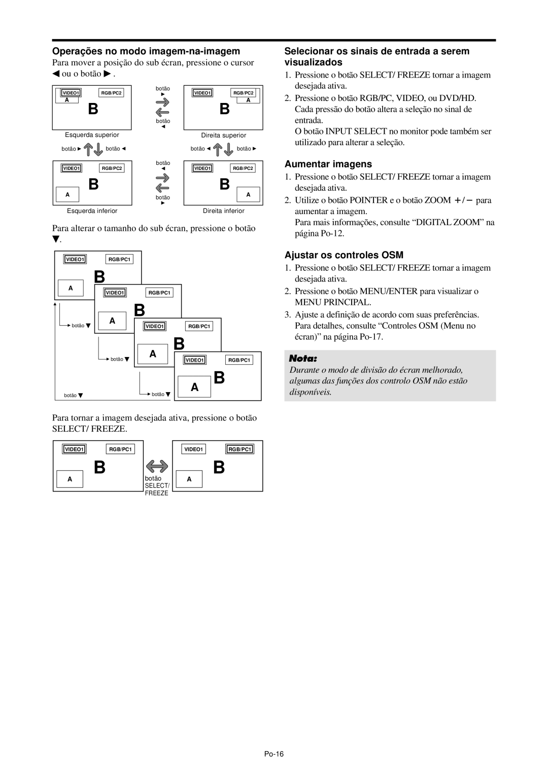 NEC PX-42XM4A Operaçõ es no modo imagem-na-imagem, Selecionar os sinais de entrada a serem visualizados, Aumentar imagens 