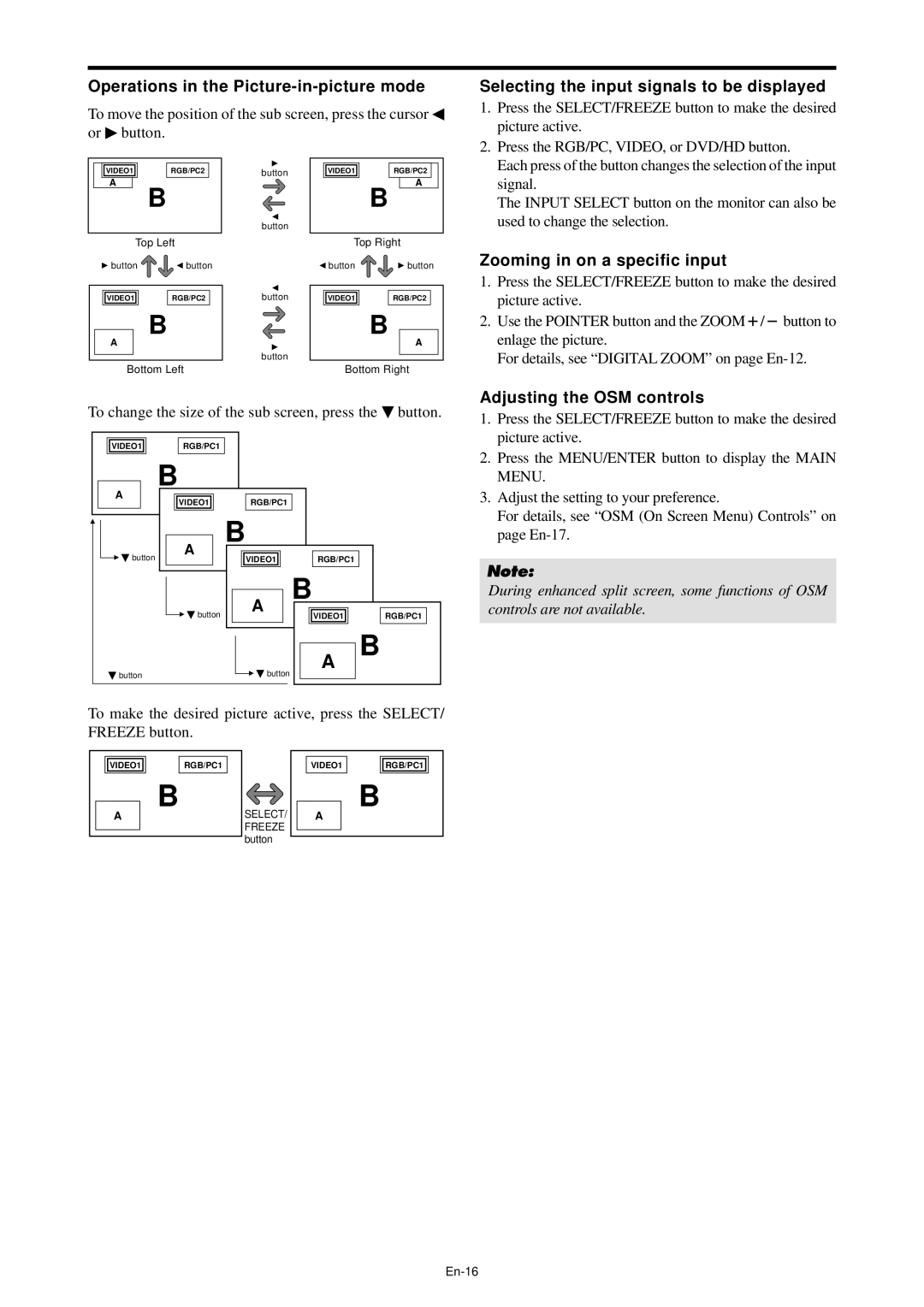 NEC PX-61XM4A, PX-42XM4A manual Operations in the Picture-in-picture mode, Selecting the input signals to be displayed 