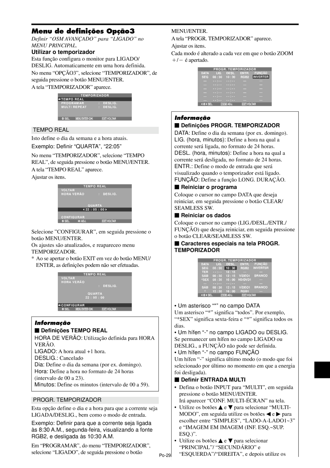 NEC PX-61XM4A, PX-42XM4A manual Menu de definições Opção3, Utilizar o temporizador 