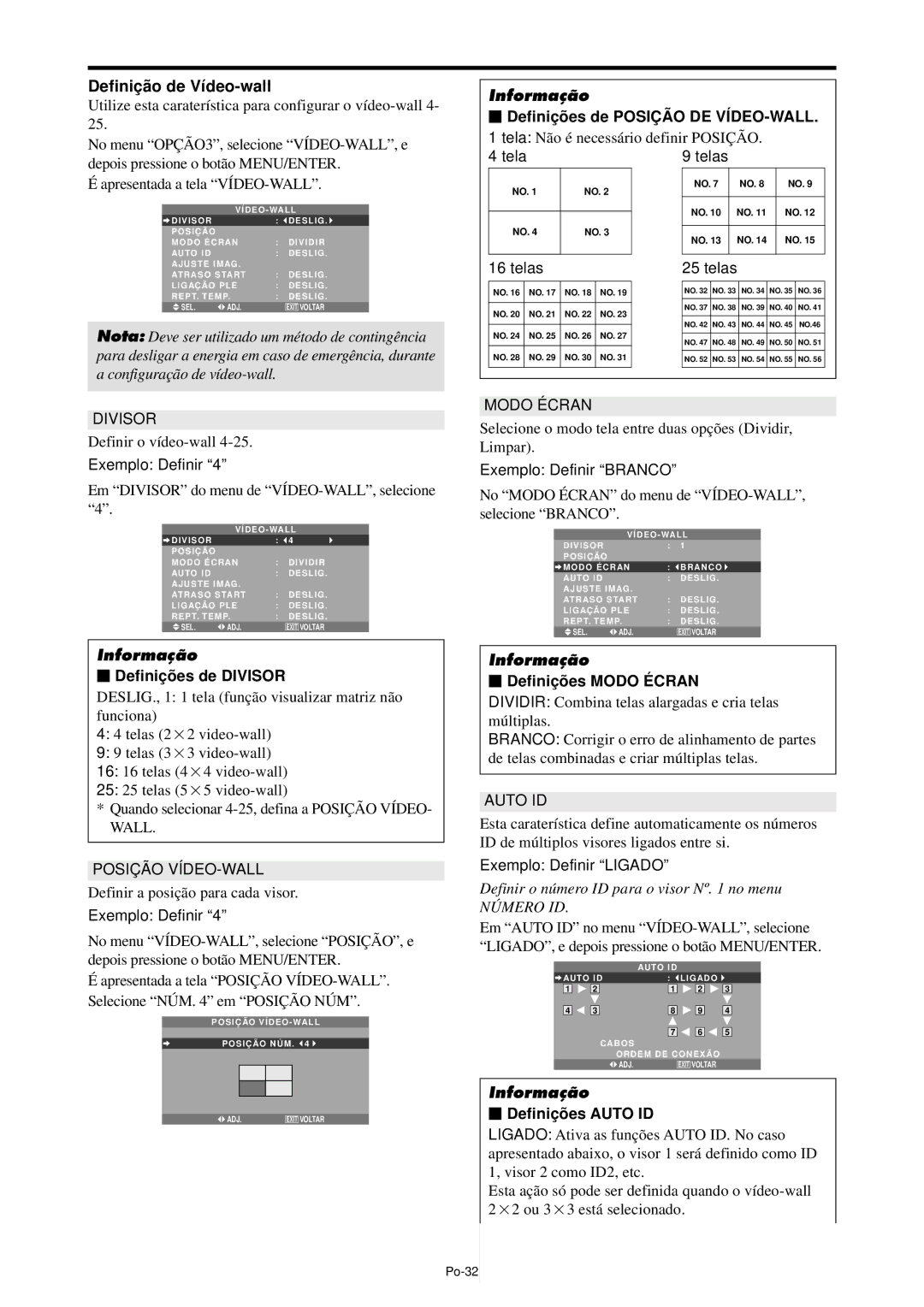 NEC PX-42XM4A, PX-61XM4A manual Definiçã o de Vídeo-wall 